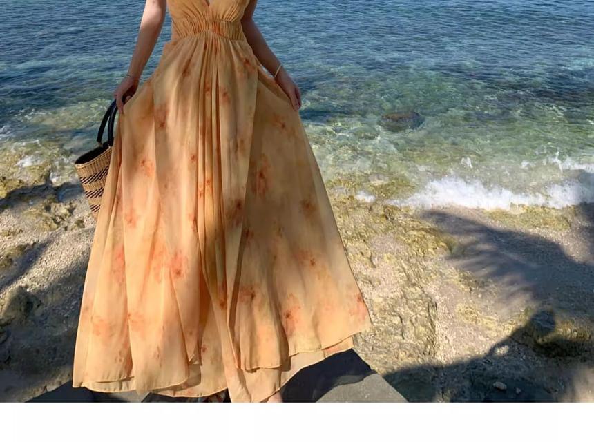 Spaghetti Strap Floral Open Back Midi A-Line Sundress Product Image