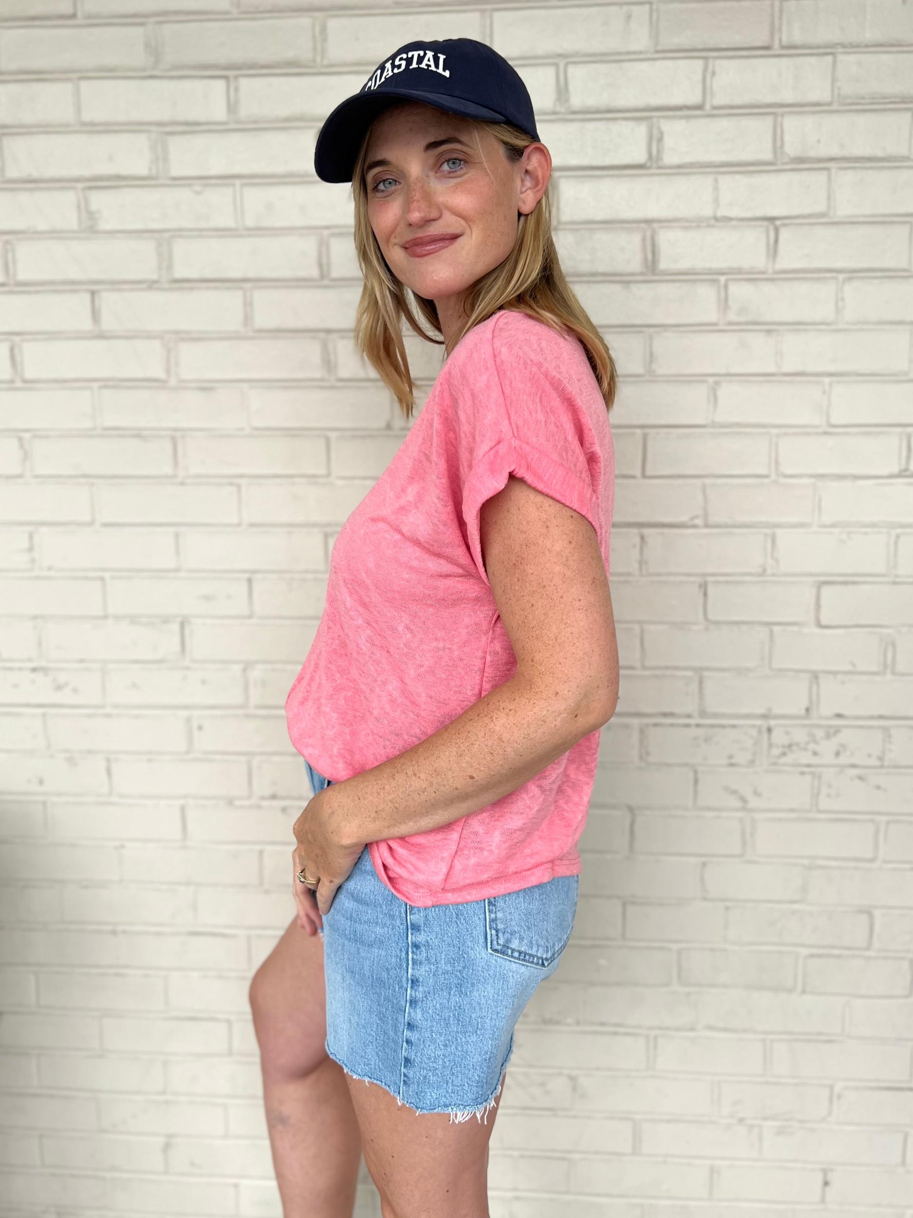 Niki V-Neck Cuffed Short Sleeve Tee Product Image