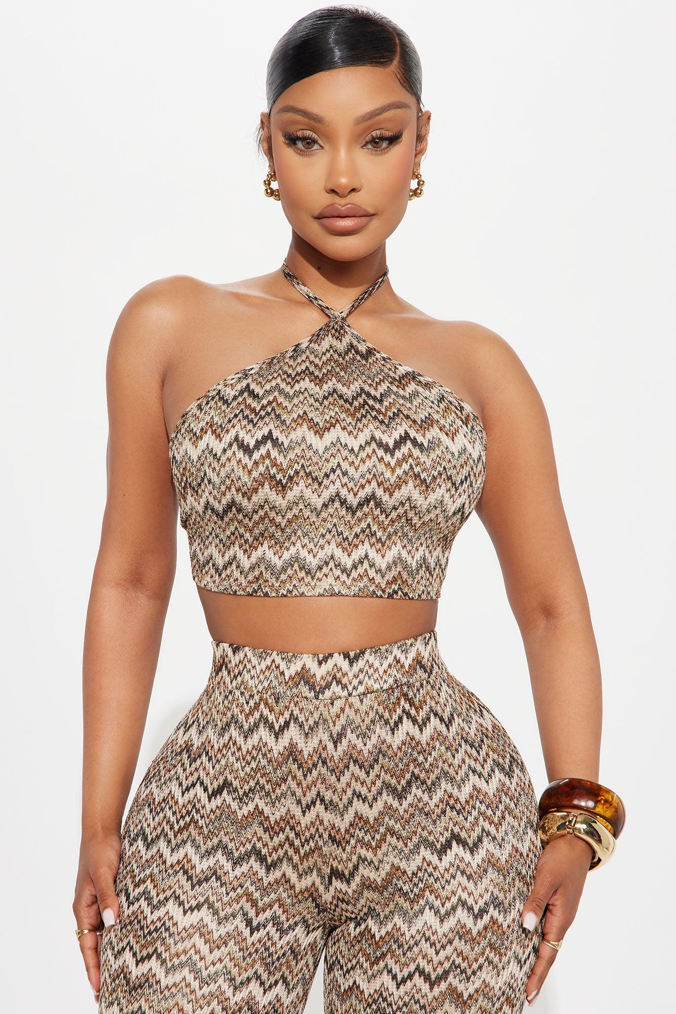 Desiree Flare Pant Set - Brown/combo Product Image