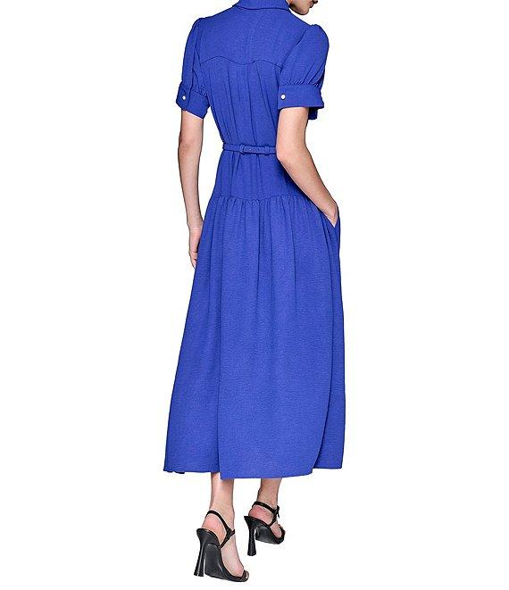KARL LAGERFELD PARIS Short Sleeve Drop Waist Midi Shirt Dress Product Image