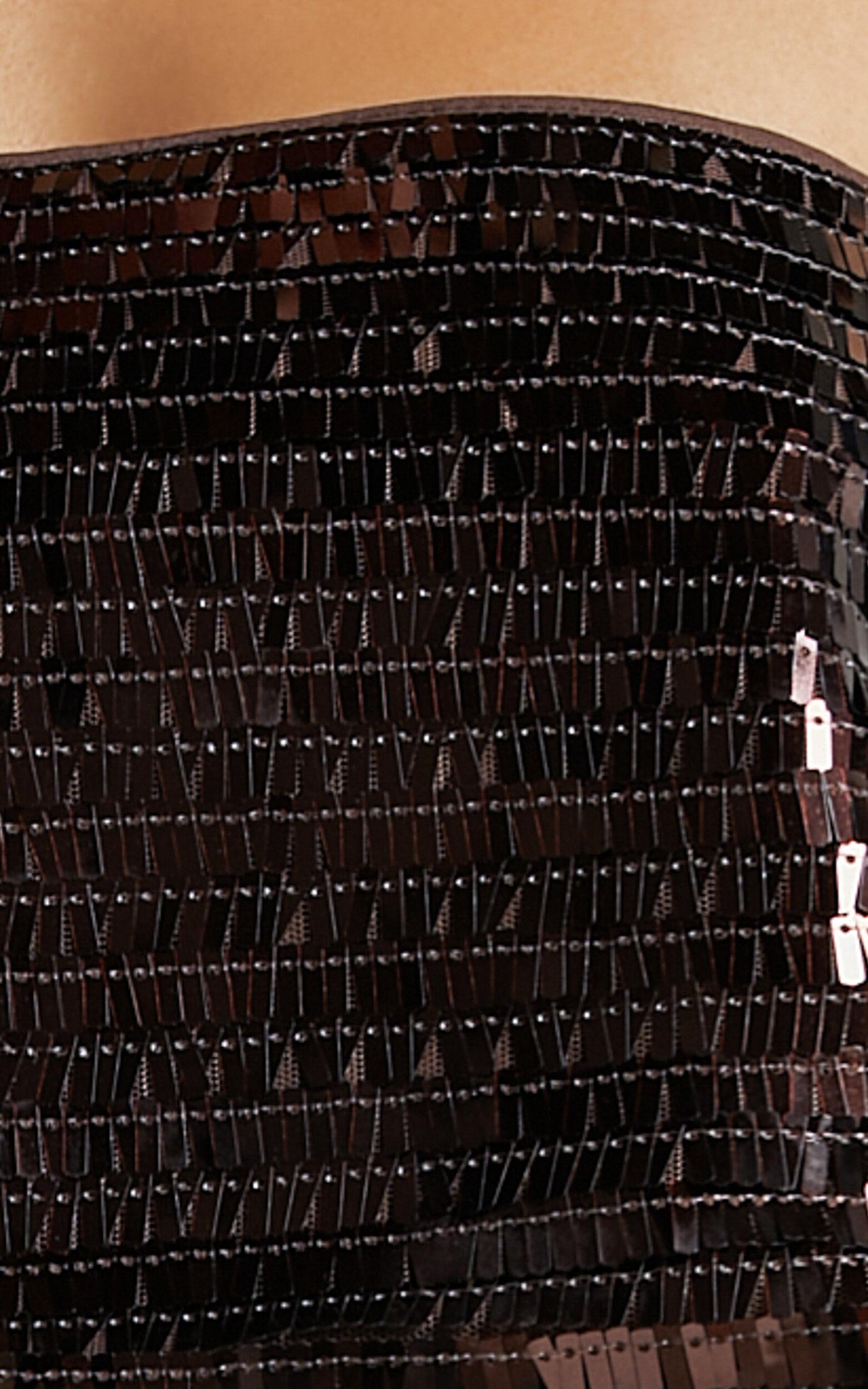 Barlyn Mini Skirt - High Waisted Aline Flat Sequin Skirt in Chocolate Product Image