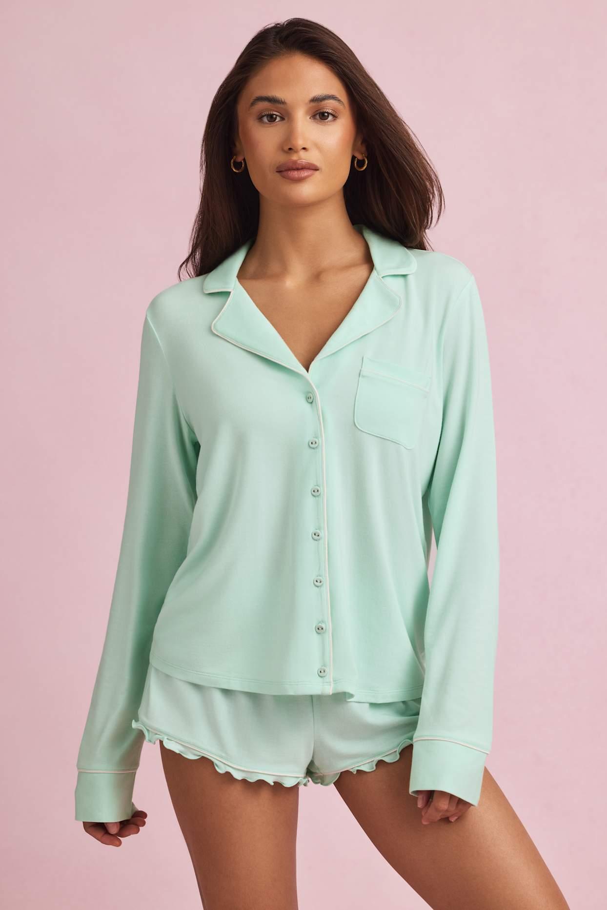 Modal Long-Sleeve Pyjama Top in Mint Product Image