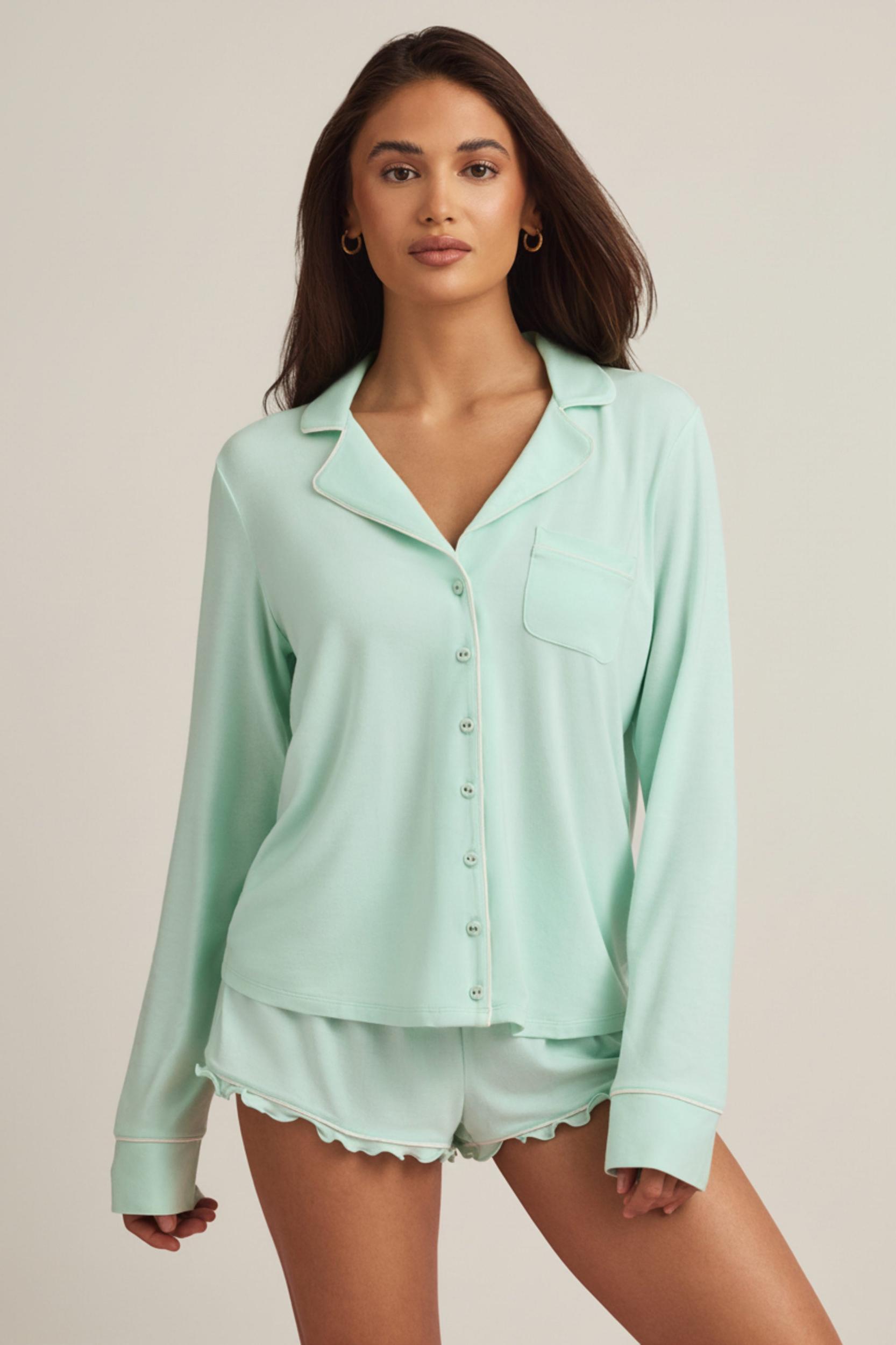 Modal Long-Sleeve Pyjama Top in Mint Product Image
