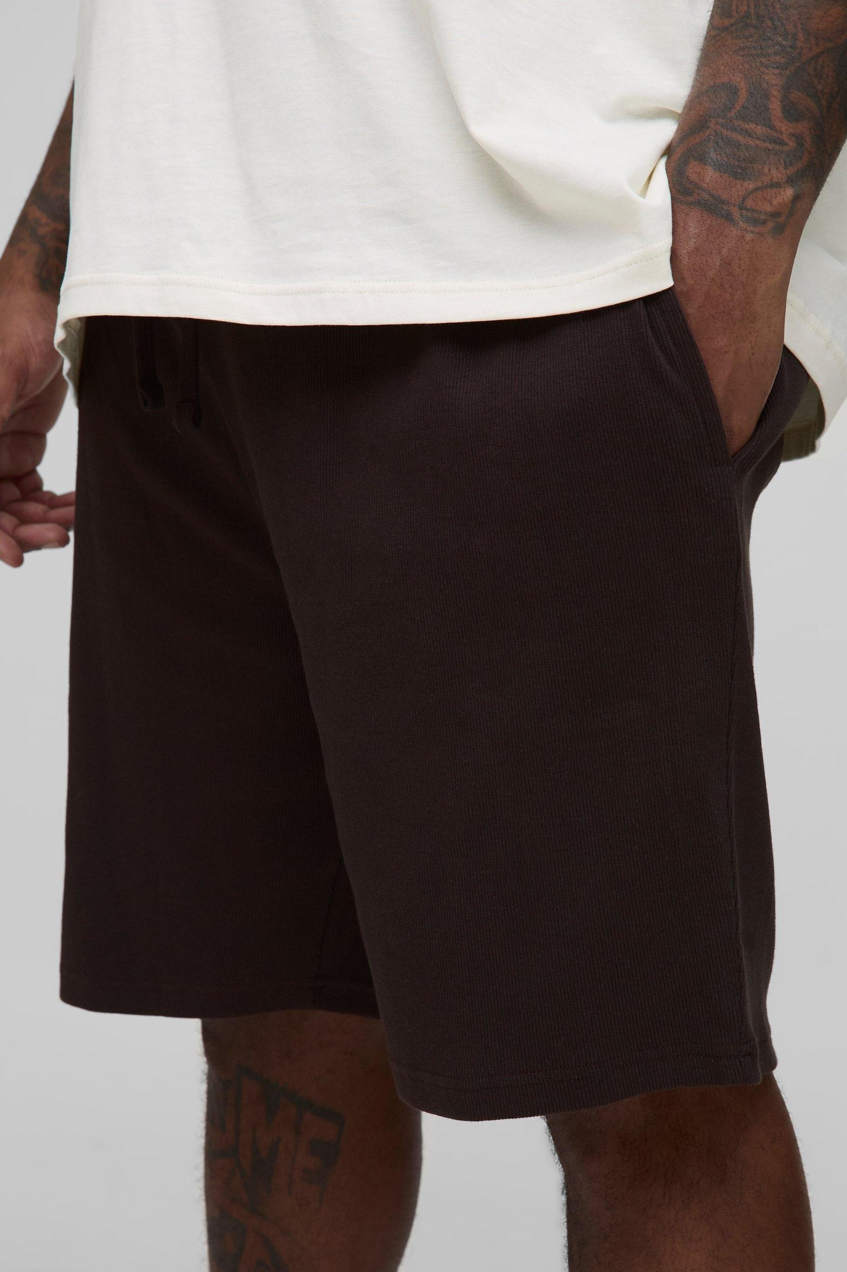 Plus Loose Fit Rib Sweat Shorts | boohooMAN USA Product Image