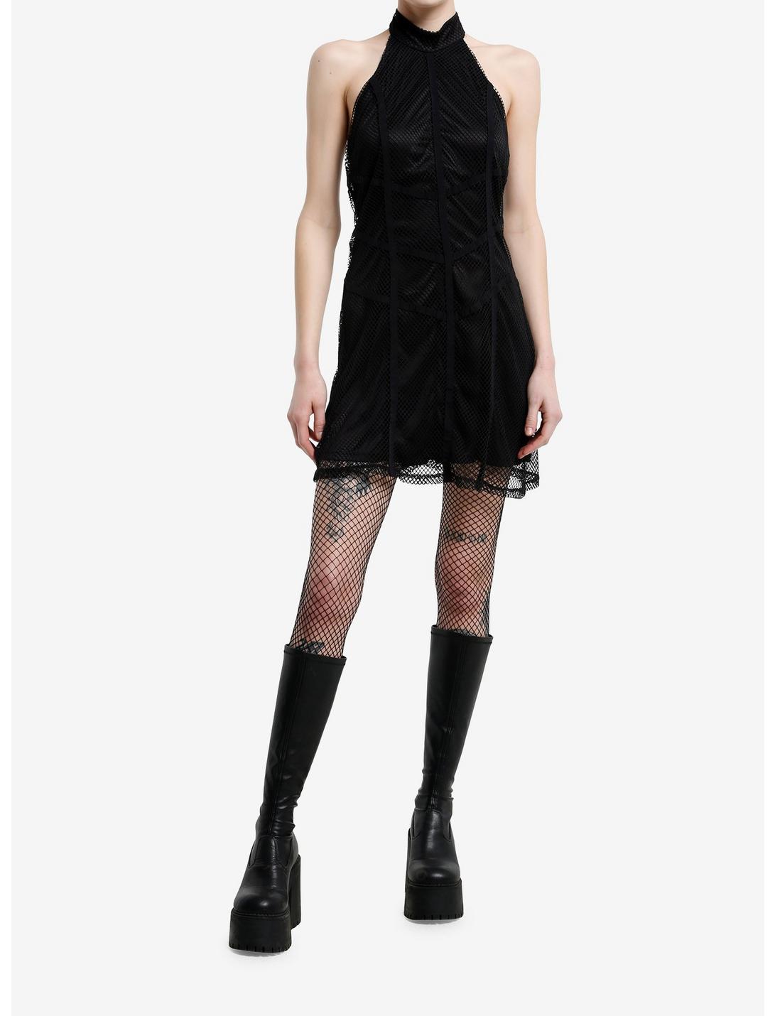 Cosmic Aura Fishnet Halter Dress Product Image
