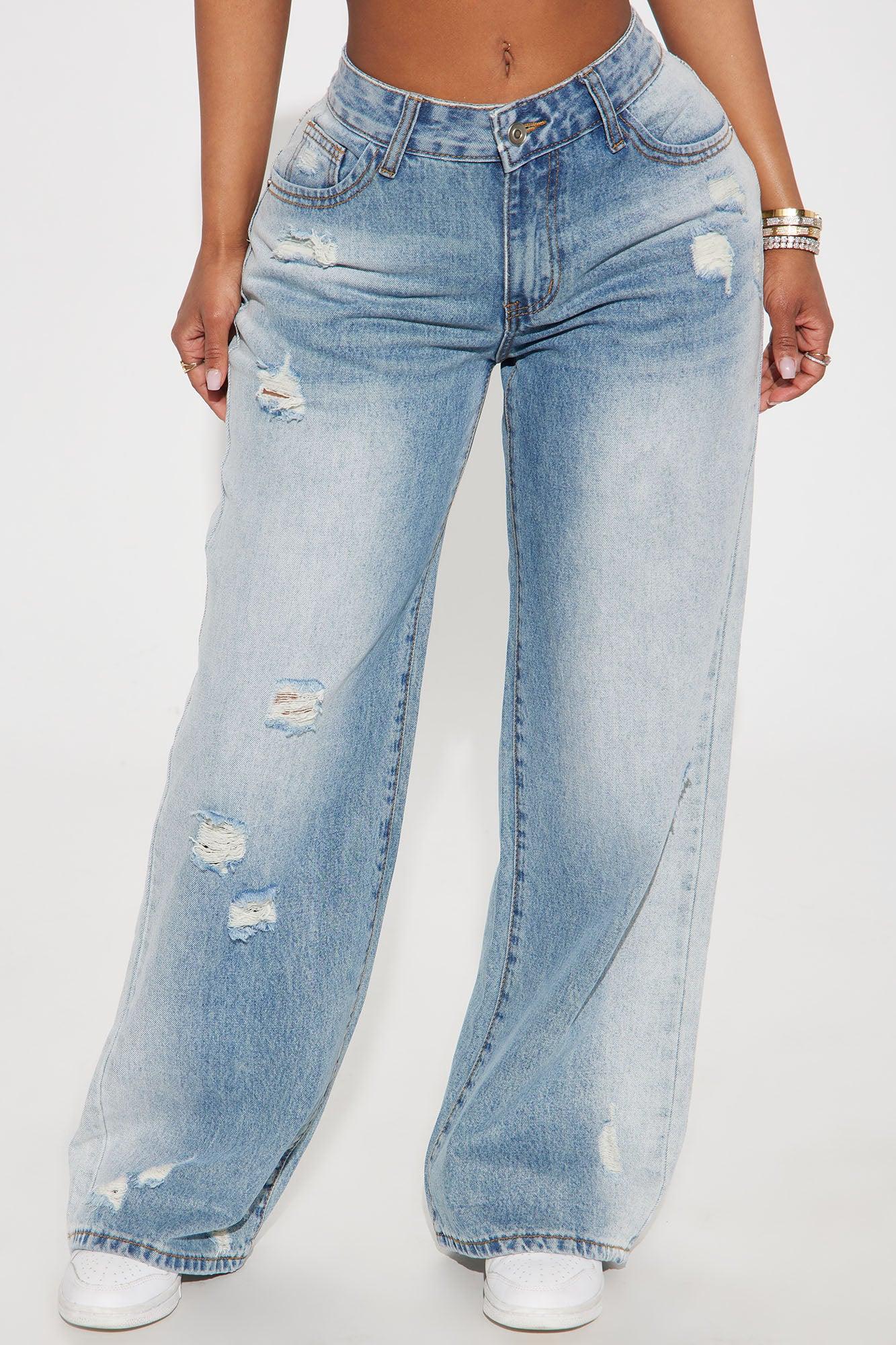 Alena Non Stretch Ripped Tinted Wide Leg Jeans - Vintage Wash Product Image