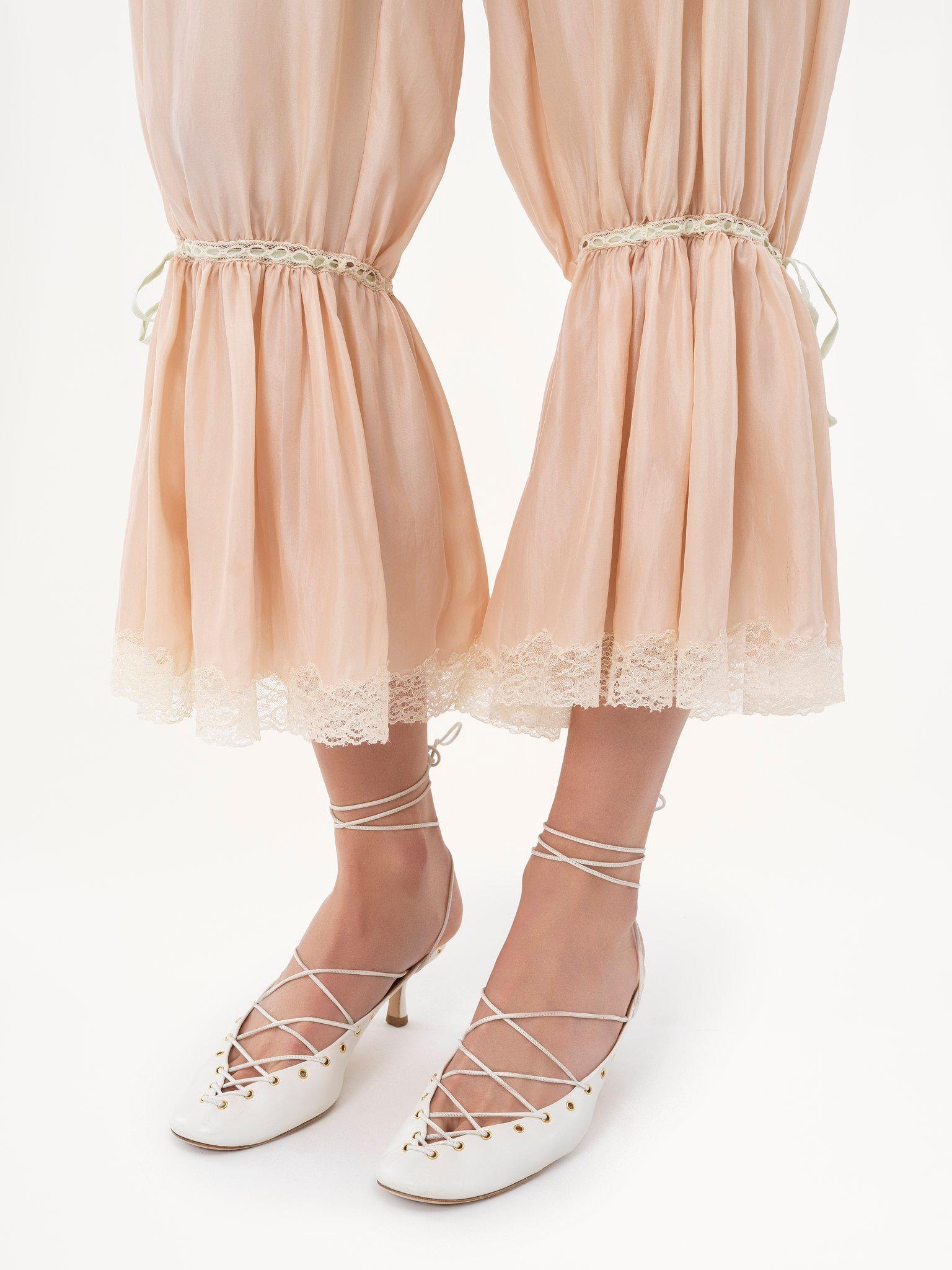 Fluid cropped pants in washed silk pongé & lace Product Image