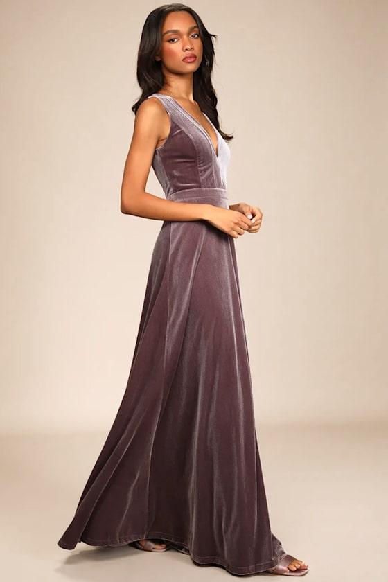 Beautiful Night Dusty Purple Velvet Sleeveless Maxi Dress Product Image