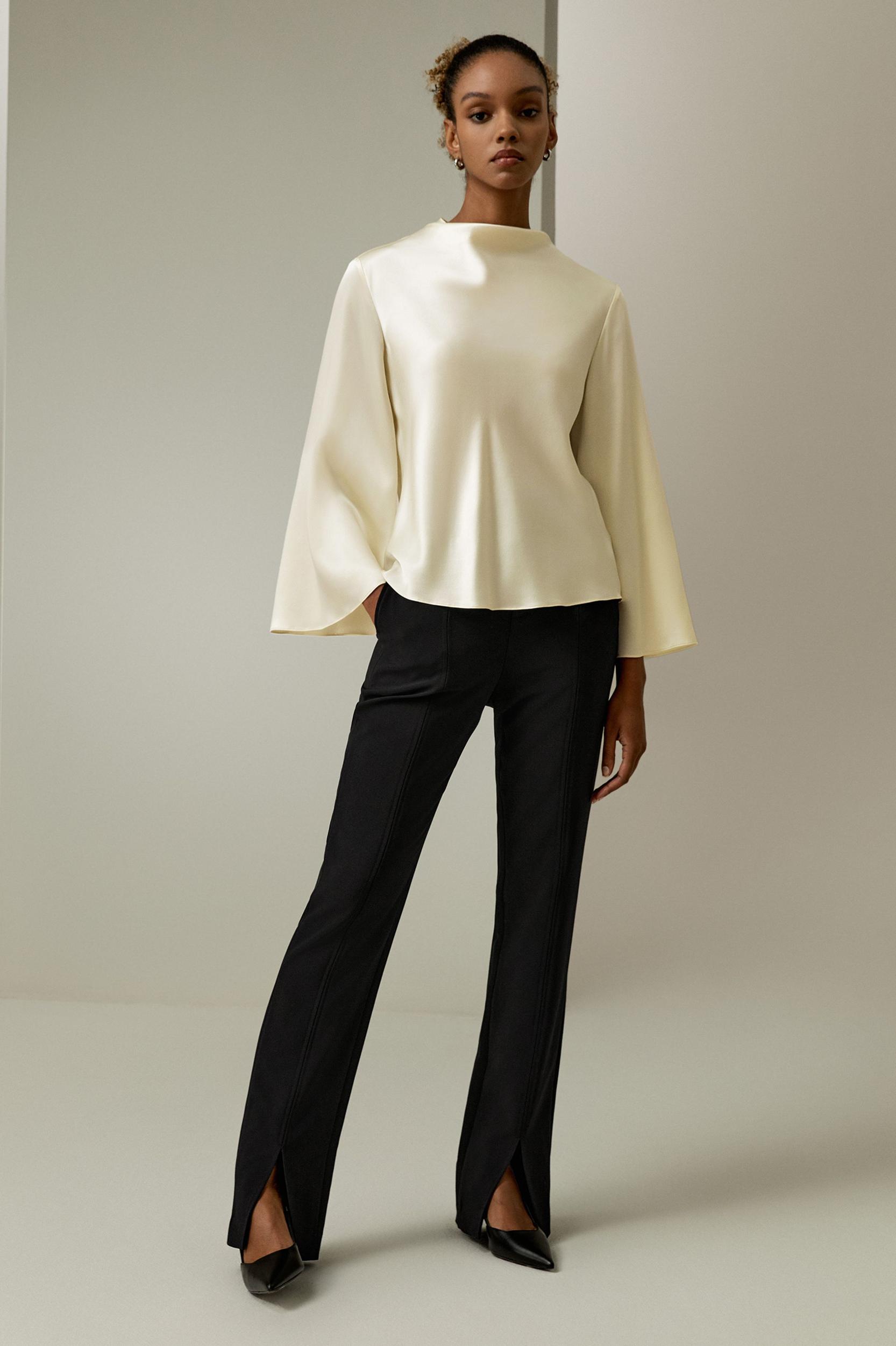 Bell sleeves minimalist silk top Product Image