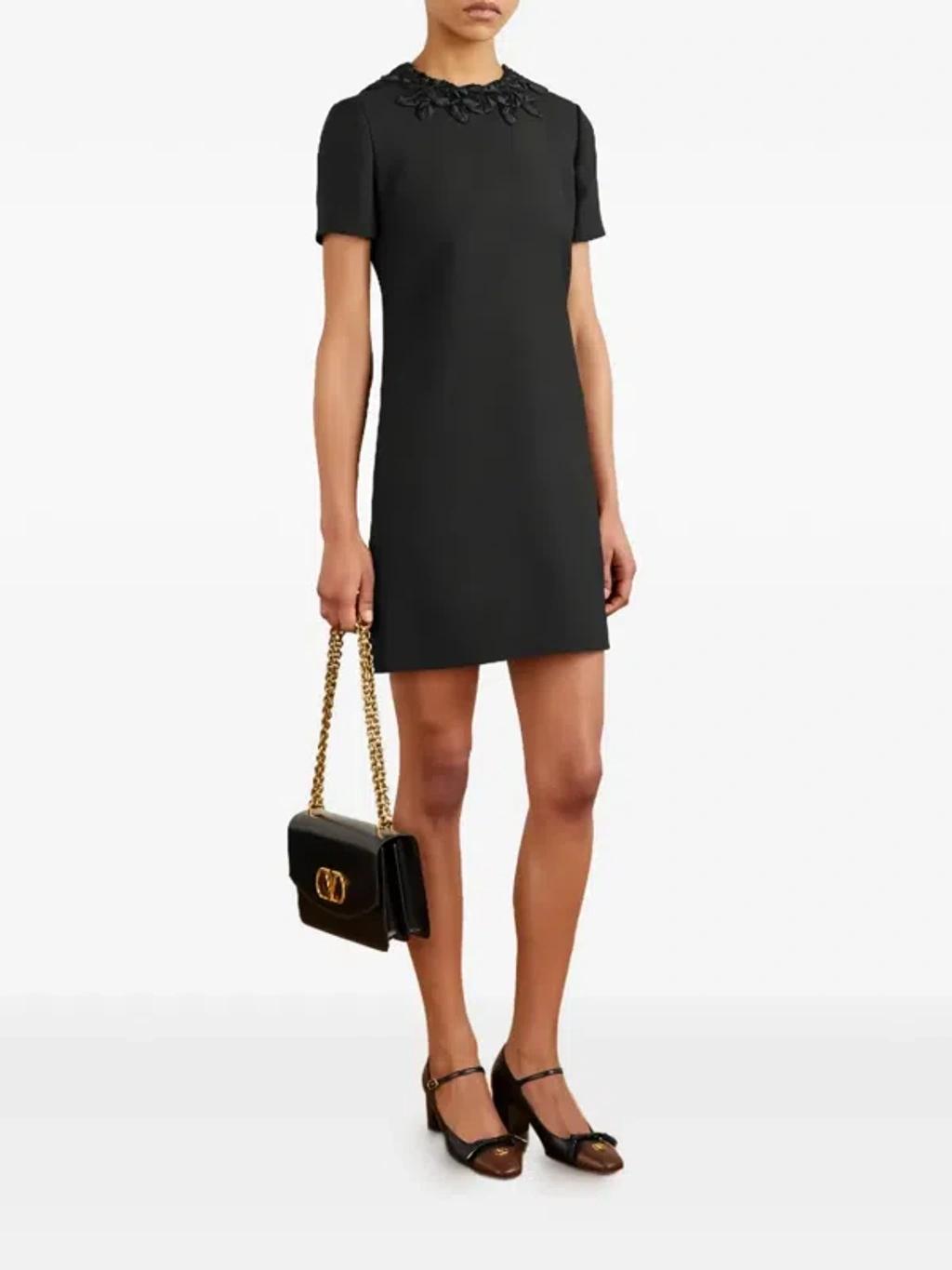 VALENTINO Embellished Silk-trimmed Wool And Silk-blend Crepe Mini Dress In Black Product Image