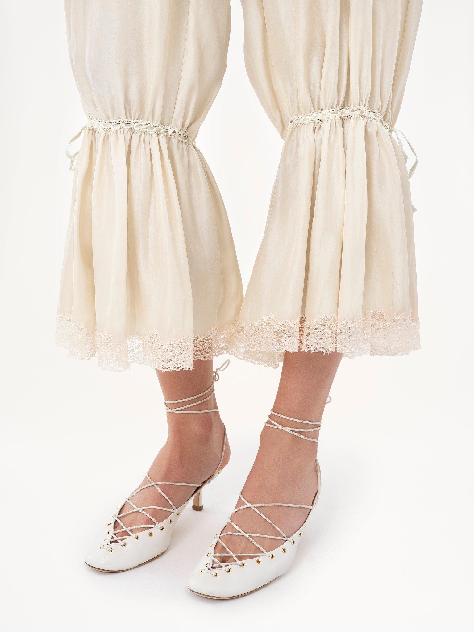 Fluid cropped pants in washed silk pongé & lace Product Image