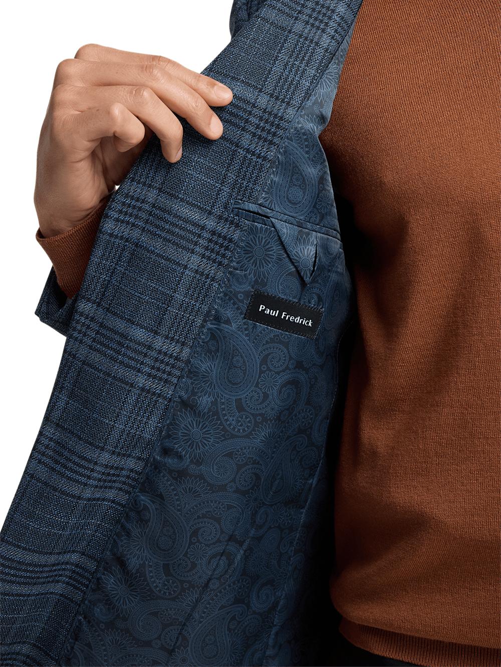 Microfiber Plaid Single Breasted Notch Lapel Sport Coat - Navy Product Image