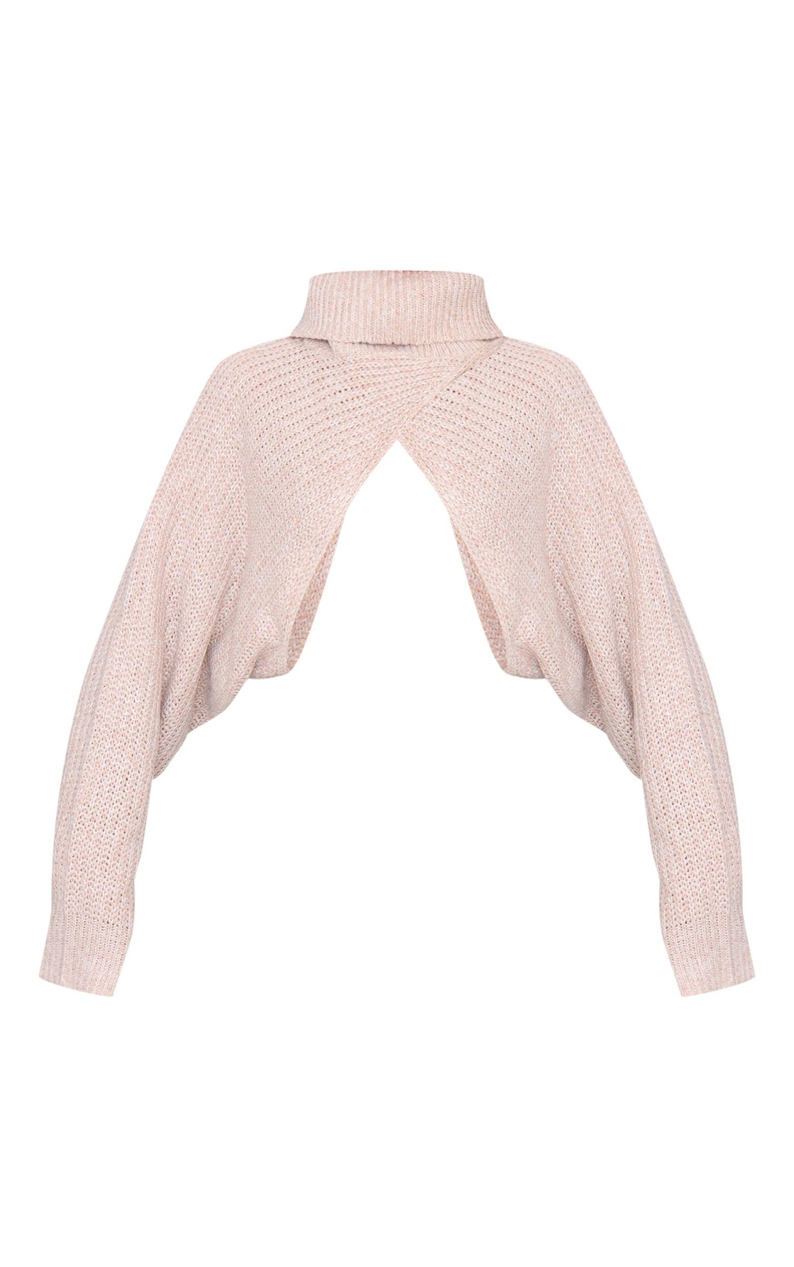 Beige Extreme Cropped Knit Sweater Product Image