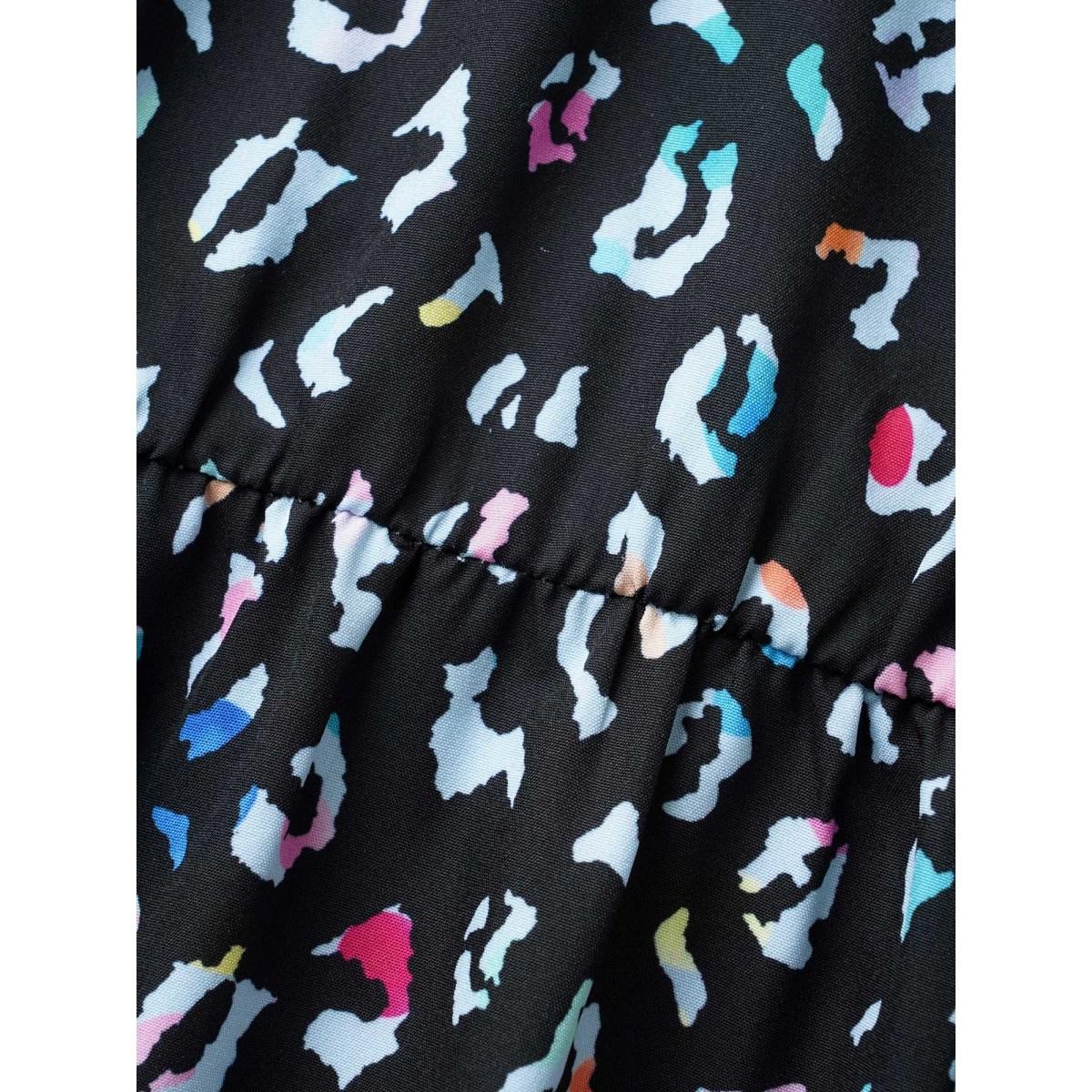 Plus Size Multi-color Leopard Print Elastic Waist Midi Dress Black Women Elegant Ruffles V-neck Cap Sleeve Curvy BloomChic 22-24/3X Product Image