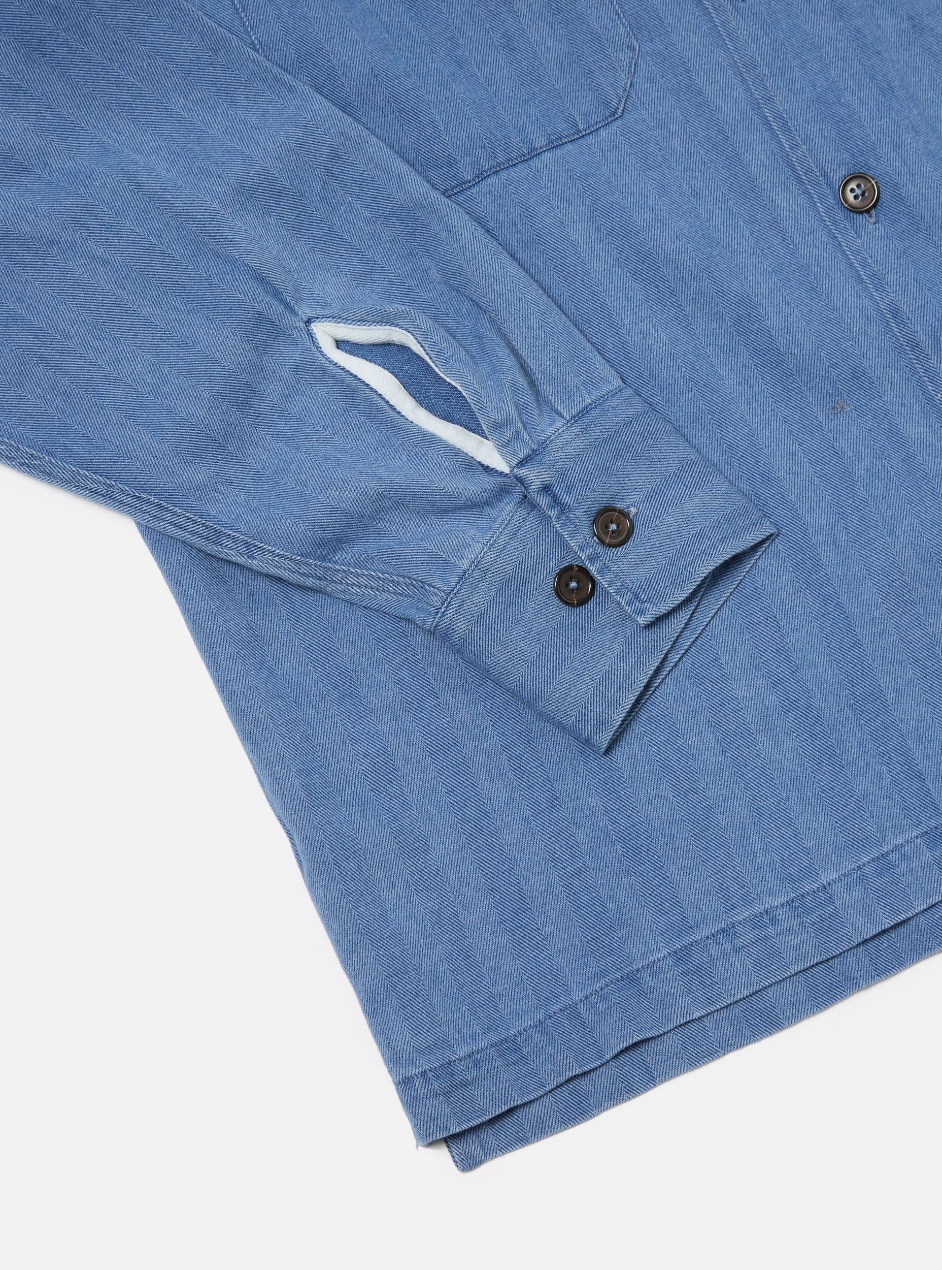Universal Works L/S Utility Shirt in Washed Indigo Herringbone Denim Product Image