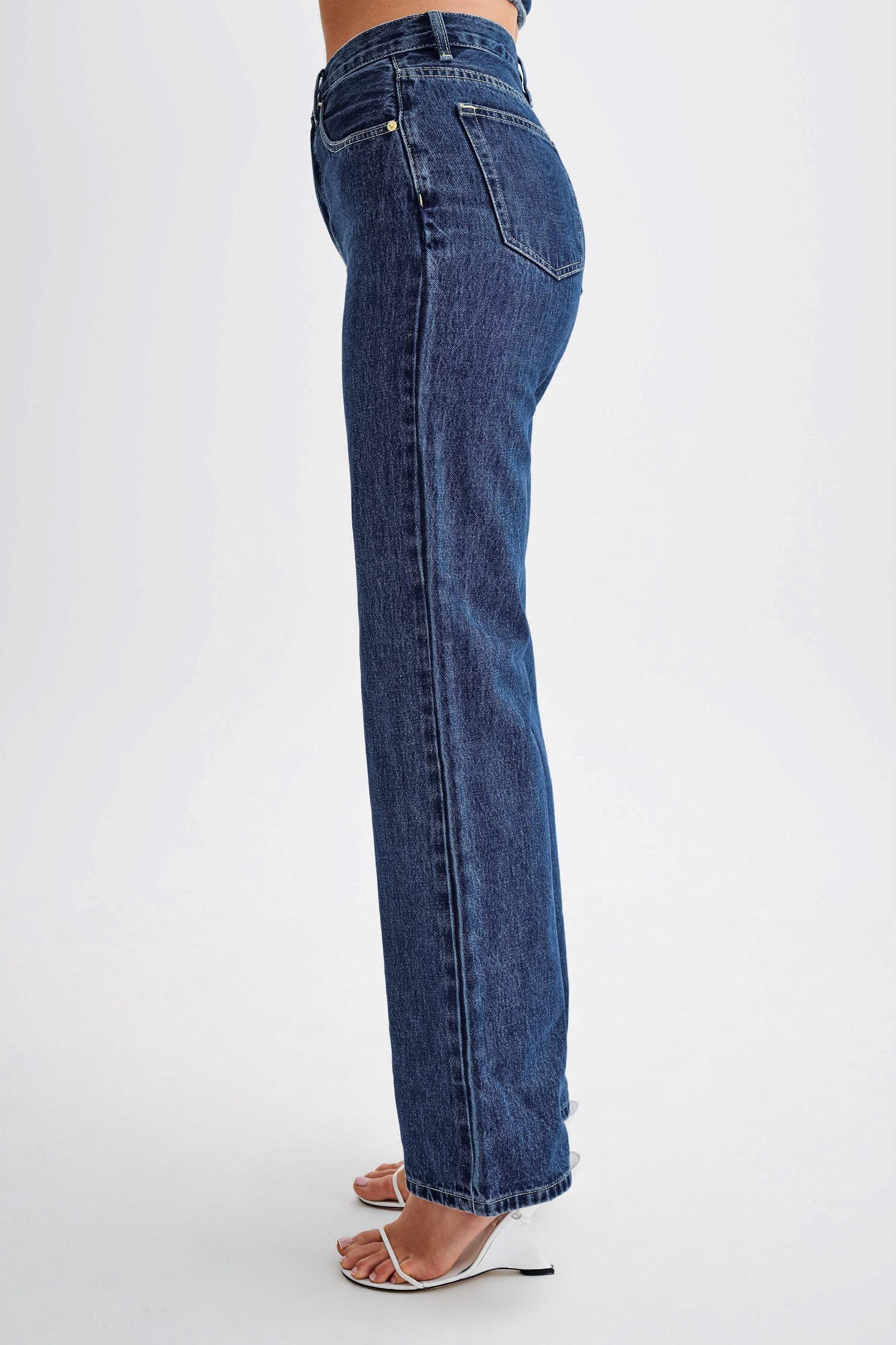 Janine High Waisted Straight Leg Jeans - Dark Blue Product Image