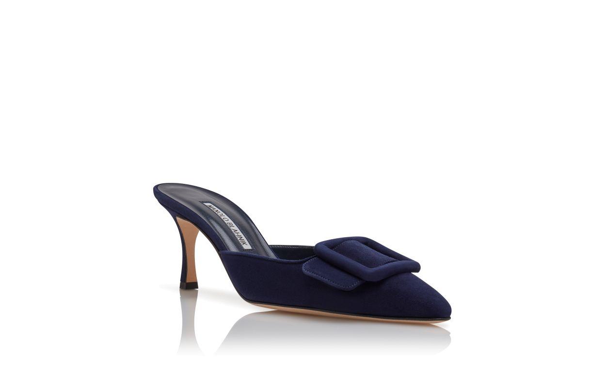 MAYSALE 70 Navy Blue Suede Buckle Detail Mules Product Image