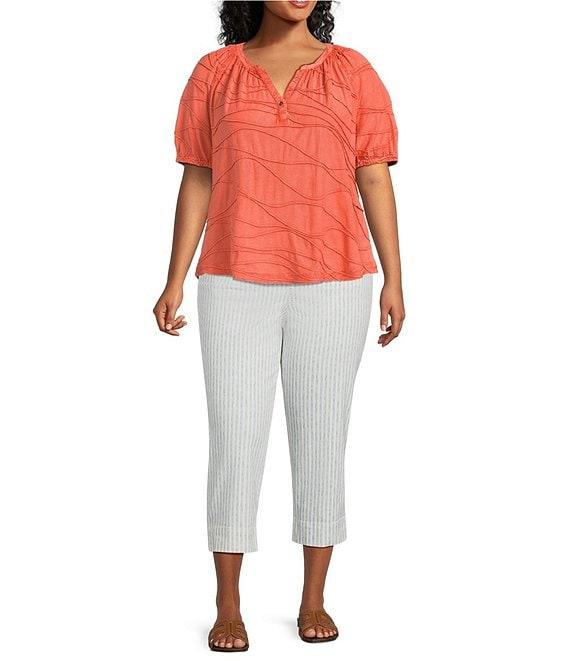 Westbound Plus Size Textured Elbow Sleeve Henley Top Product Image
