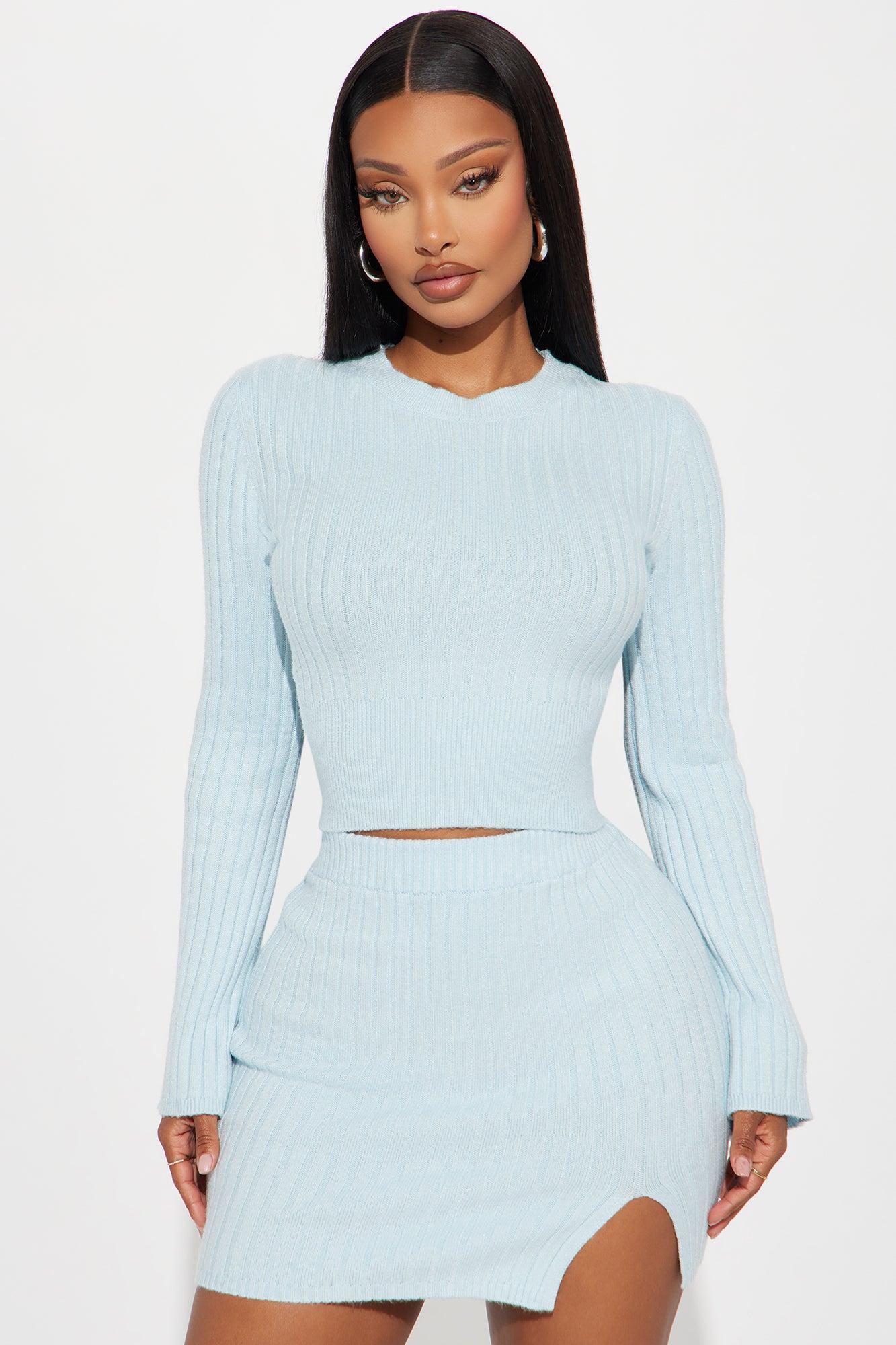 No Matter What Sweater Skirt Set - Blue Product Image