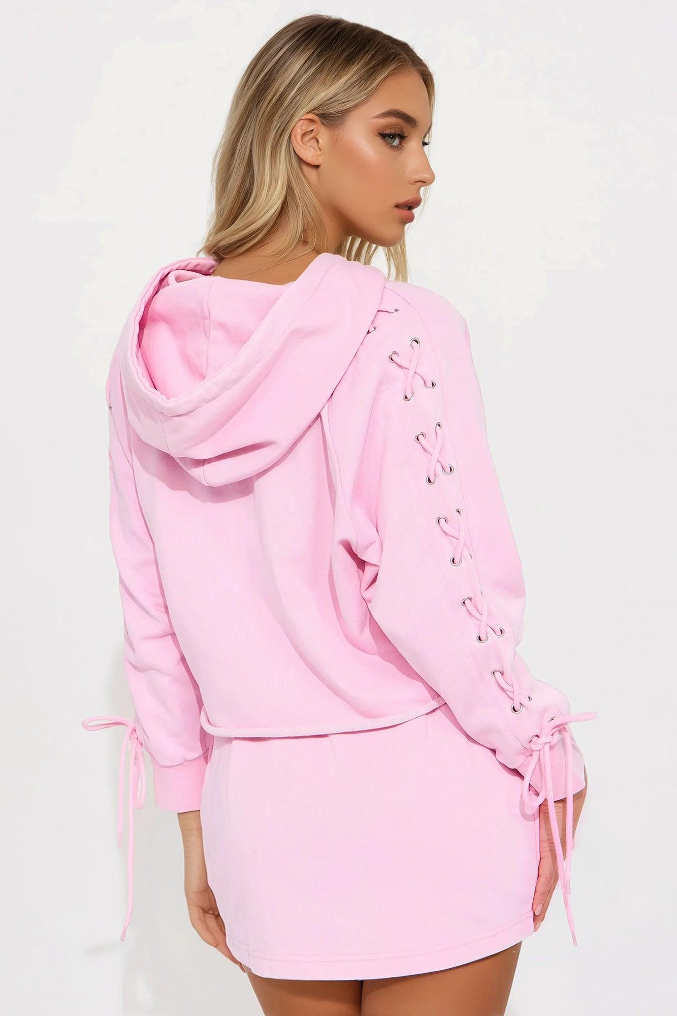 Mia French Terry Mini Skirt Set - Pink Product Image