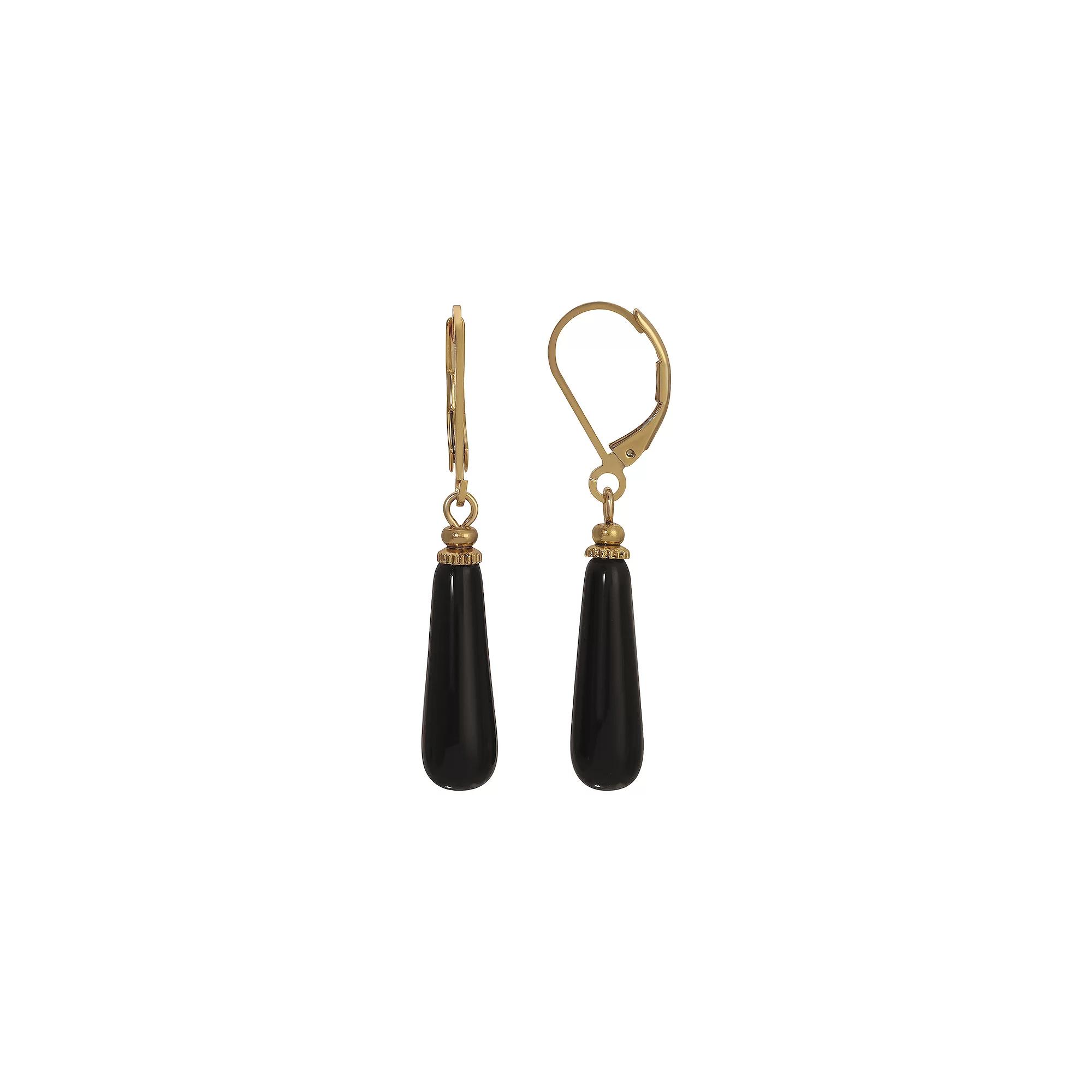 1928 Gold Tone Stone Linear Drop Earrings, Women's, Black Product Image