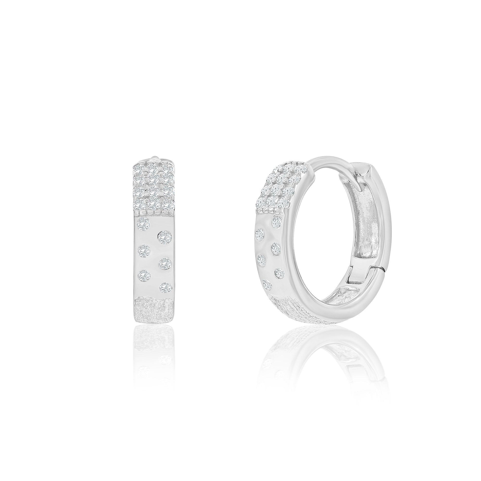 Argento Bella Sterling Silver Cubic Zirconia Brushed Hoop Earrings, Women's Product Image