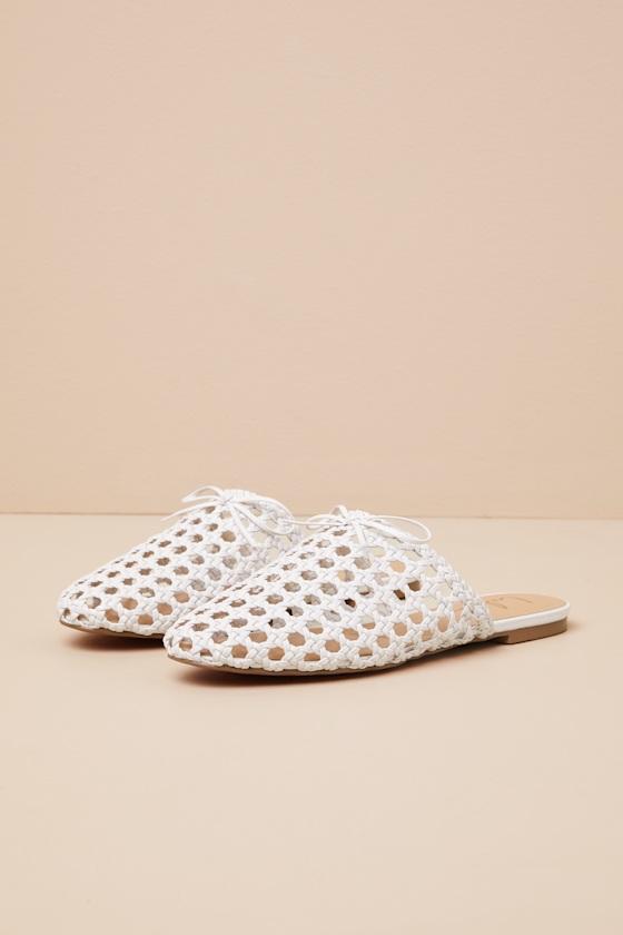 Alexine White Woven Raffia Flat Slides Product Image