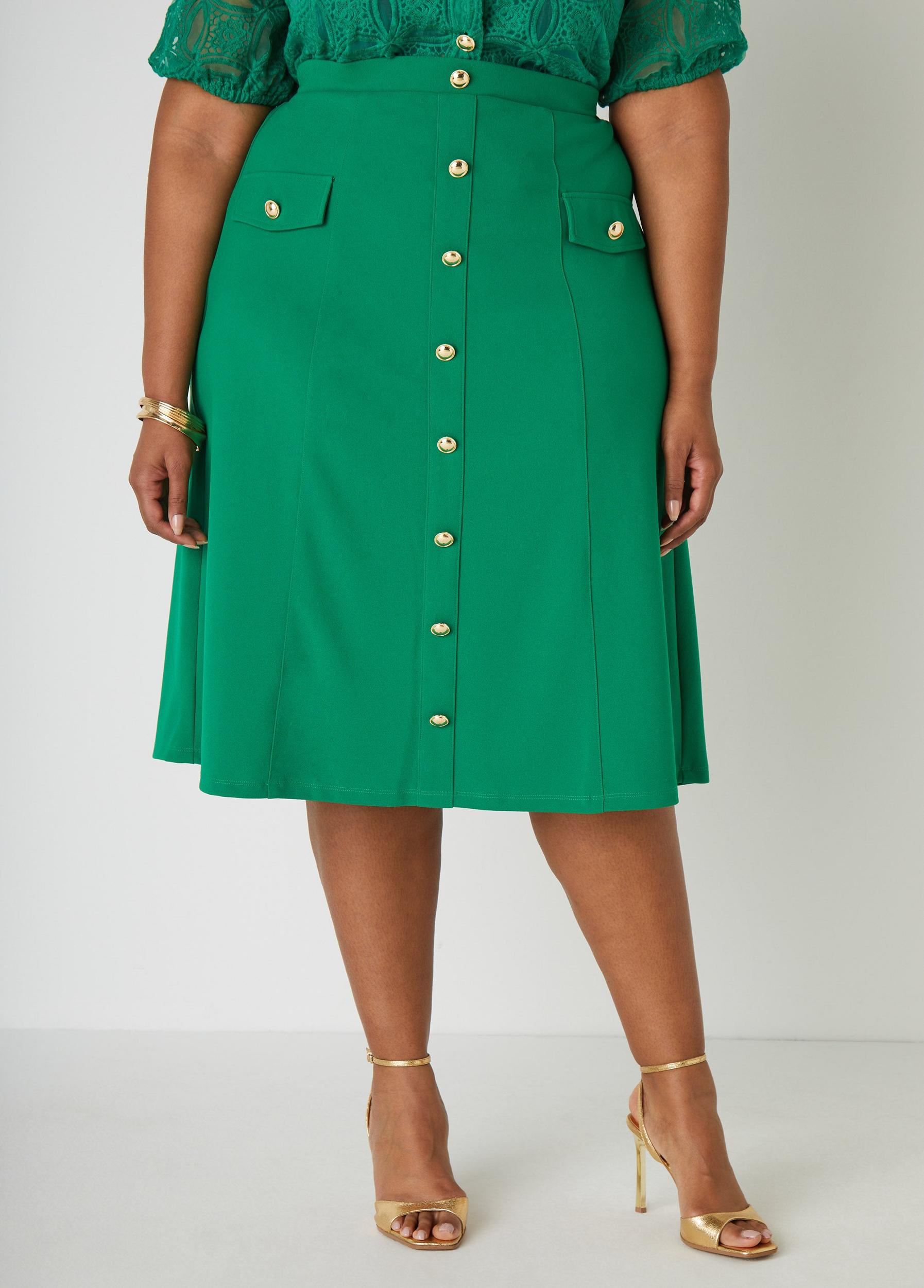 Button Embellished Midi Skirt Product Image
