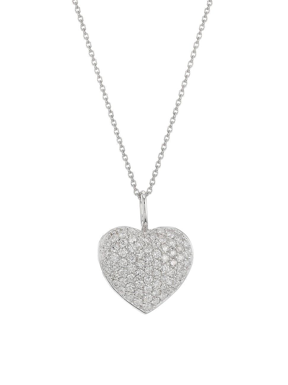 Womens 18K White Gold & Diamond Pav Heart Necklace Product Image