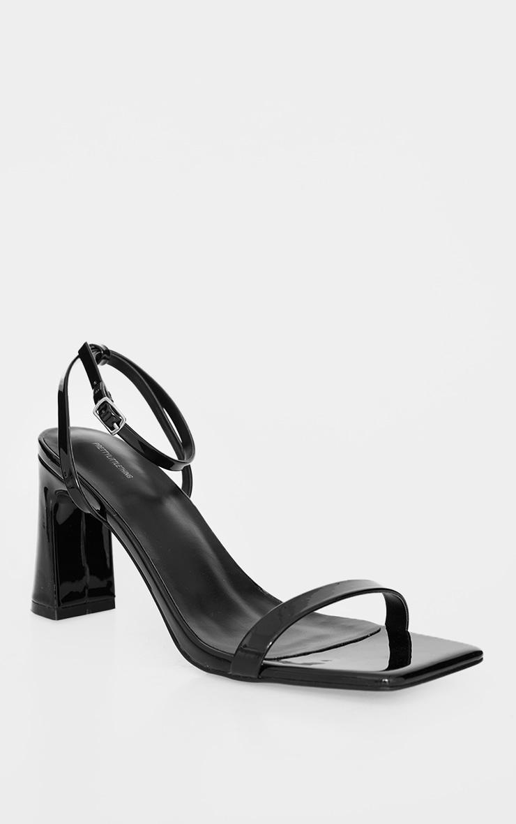 Black Patent Pu Square Toe Barely There Block High Heeled Sandals Product Image
