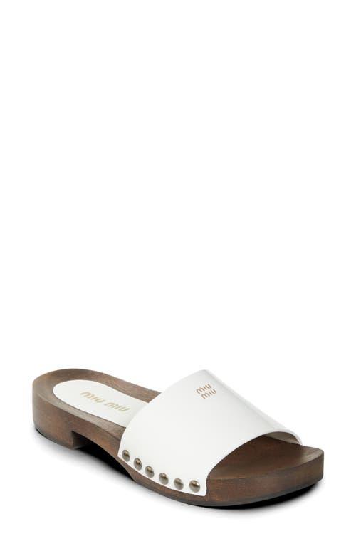 MIU MIU Wood Sole Flat Sandals With Studded Side In White Product Image