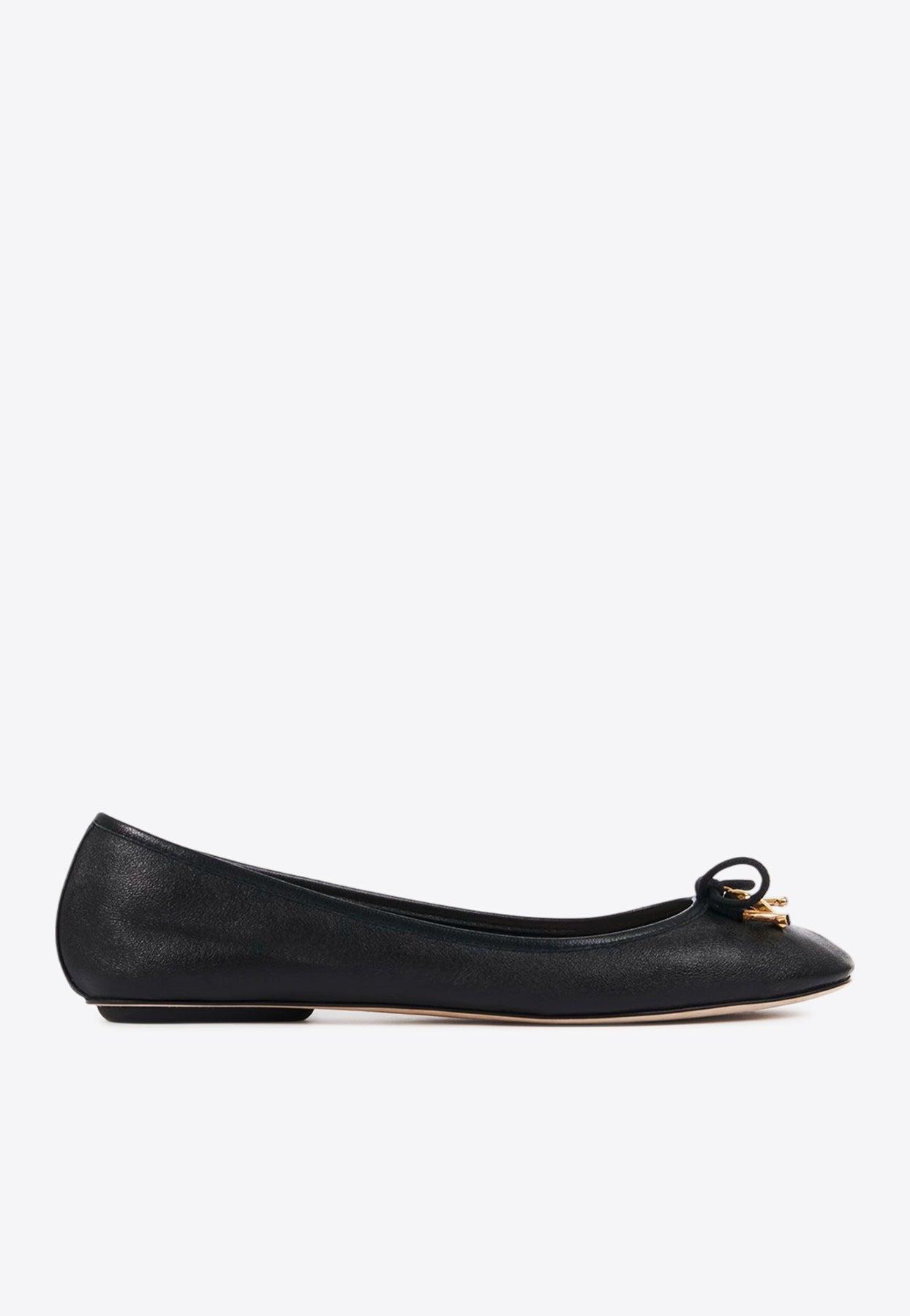 CHLOÉ Bow Detail Round Toe Flat Sole Ballerina Shoes In Black Product Image