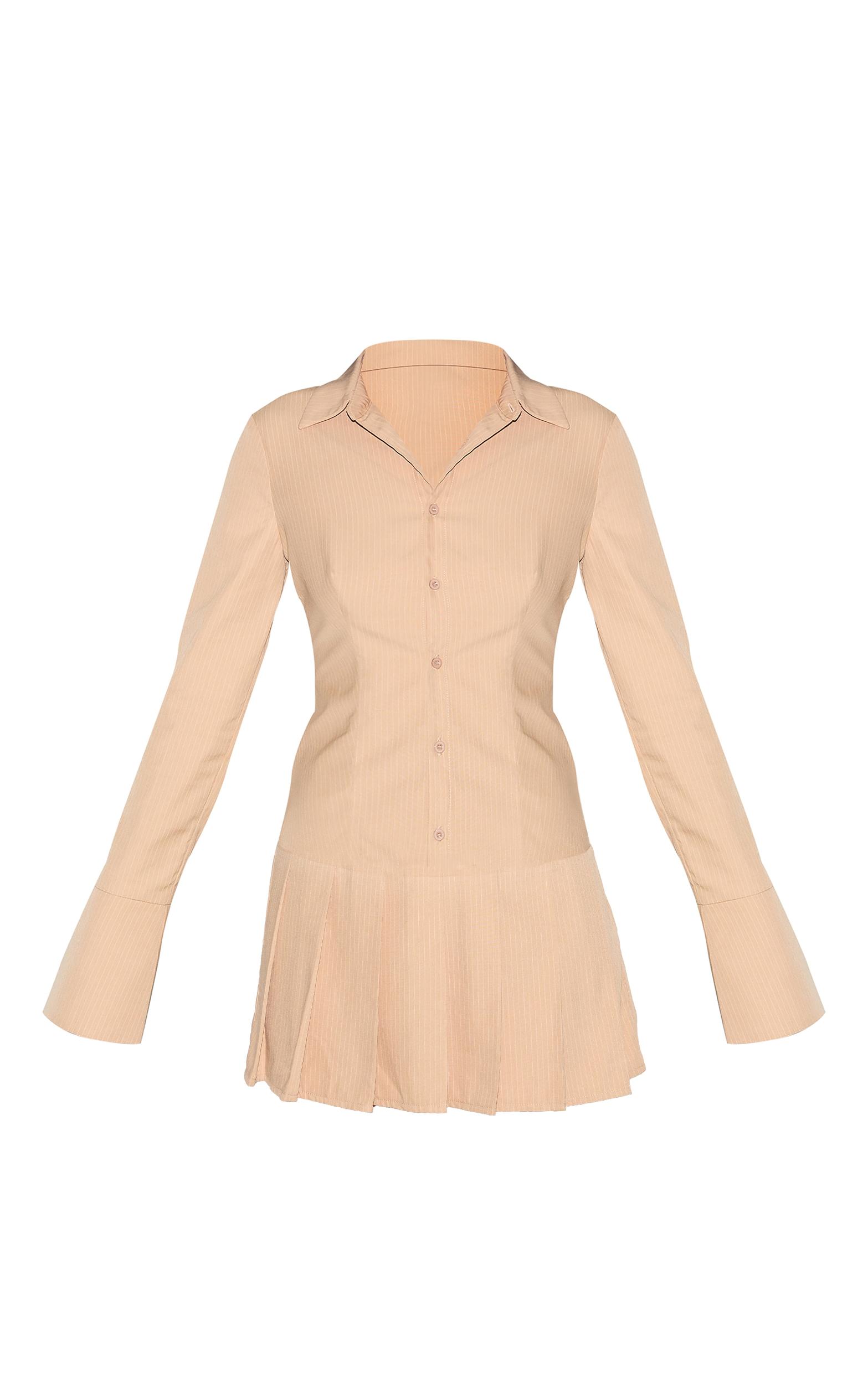 Tall Almond Stripe Shirt Pleated Mini Dress Product Image