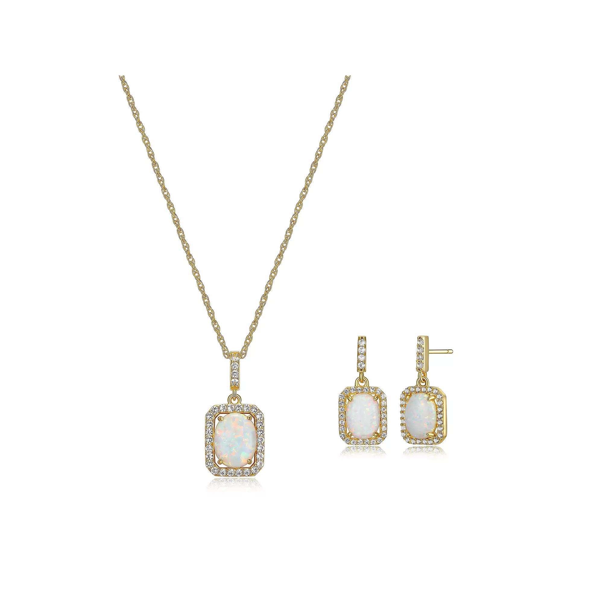 18k Gold over Silver Birthstone Drop Earrings & Pendant Necklace Set, Women's, Size: 18", Created White October Product Image