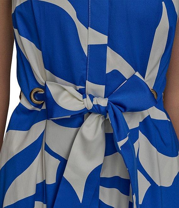 Donna Karan Floral Print Button Front Grommet Belted Midi Dress Product Image