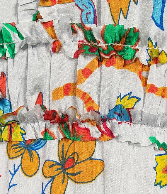 Chelsea & Violet Margaux Floral Print Long Sleeve Deep V-Neckline Plisse Dress Product Image