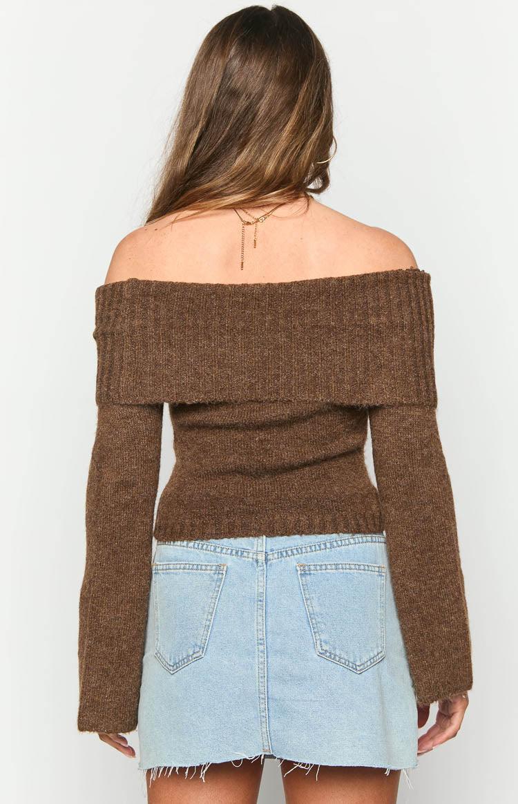 Joey Brown Off Shoulder Sweater Product Image