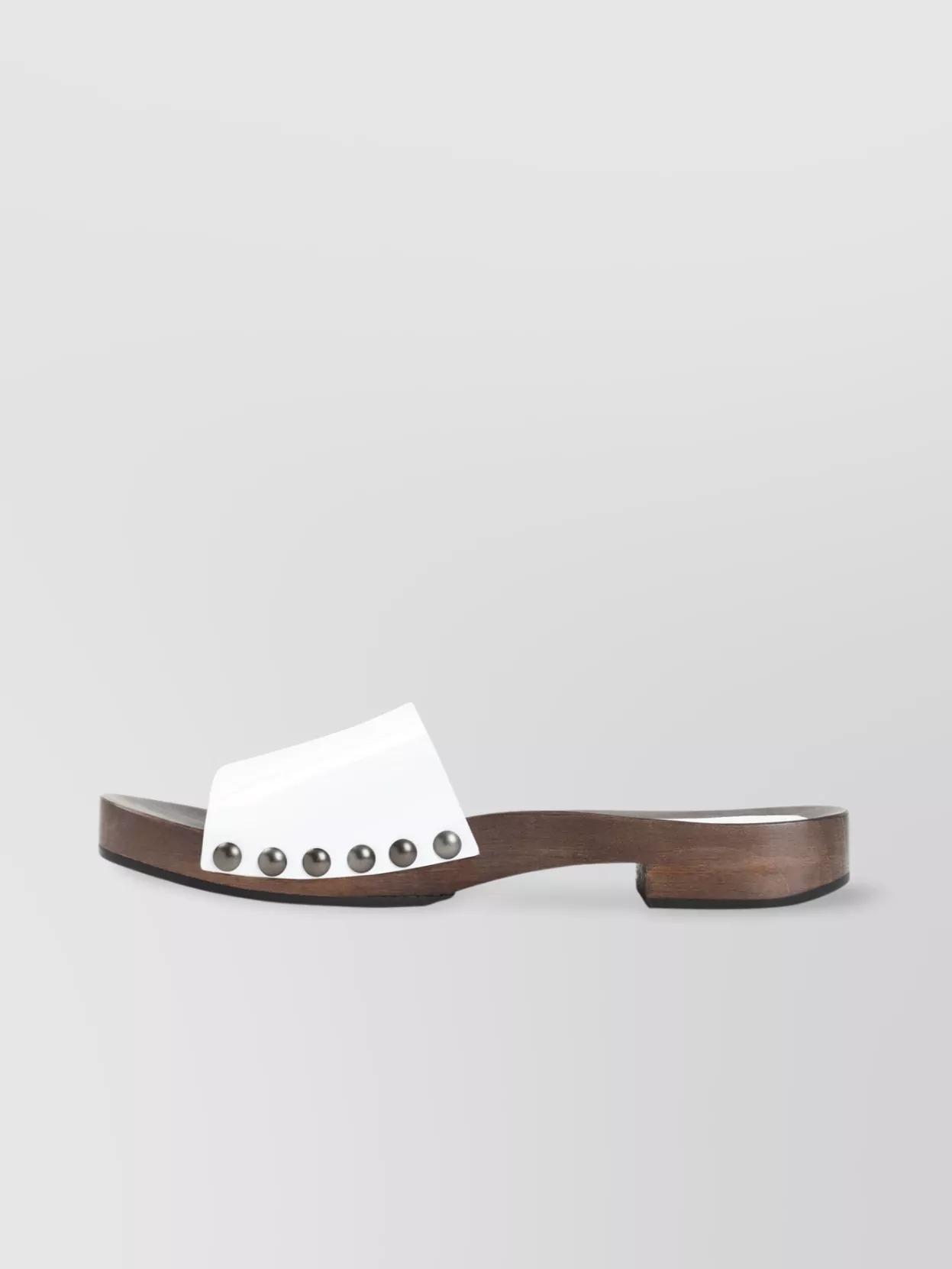 MIU MIU Wood Sole Flat Sandals With Studded Side In White Product Image