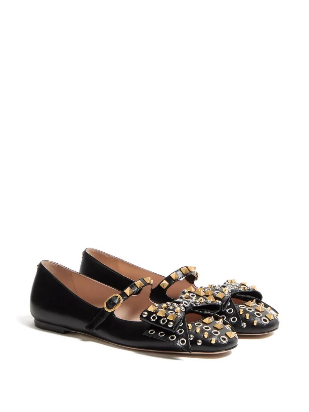 VALENTINO GARAVANI Mary-jane Bowow Ballerina In Kidskin With Studs Woman Black 35 In Multi Product Image