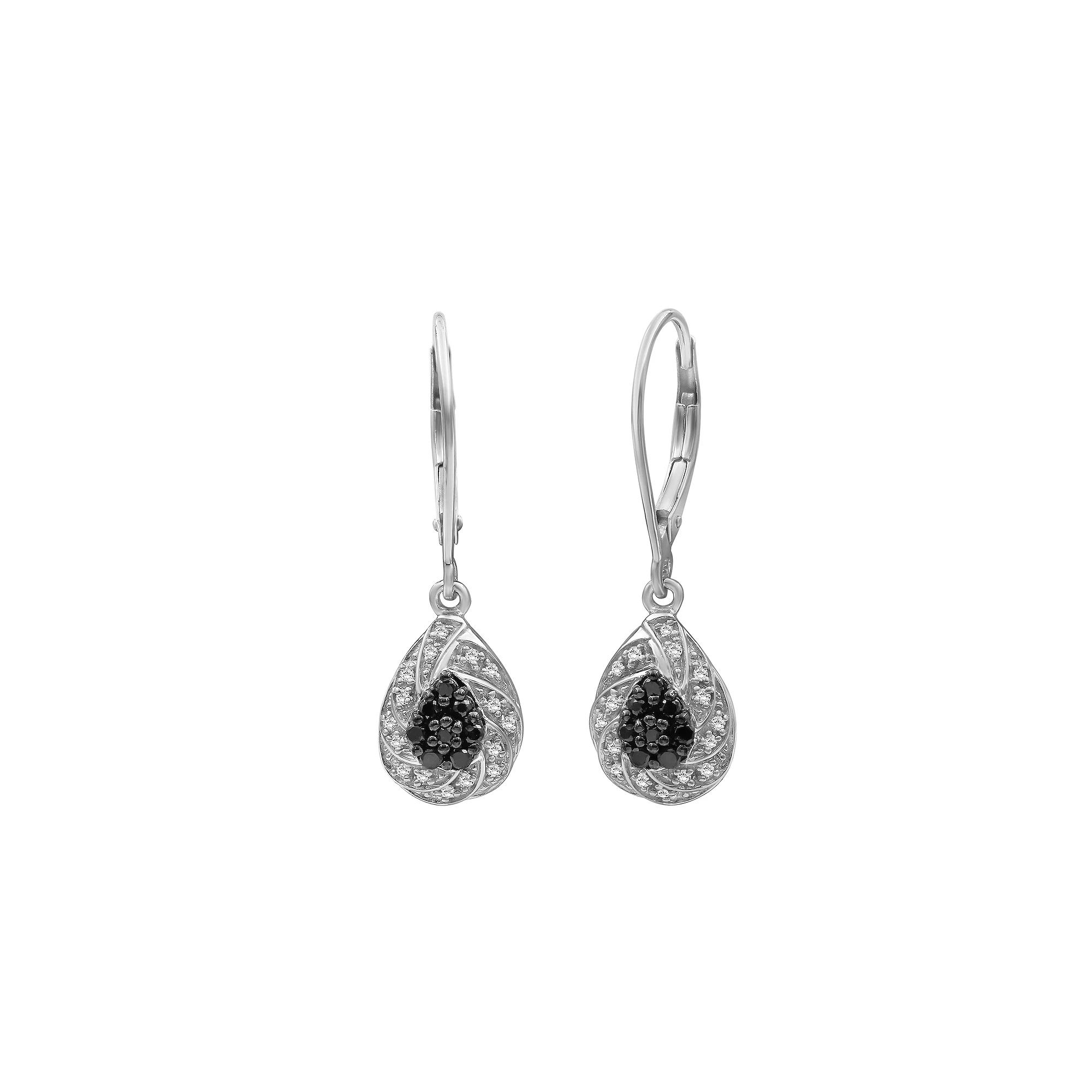 Jewelexcess Sterling Silver 1/4 Carat T.W. Black & White Diamond Drop Earrings, Women's Product Image