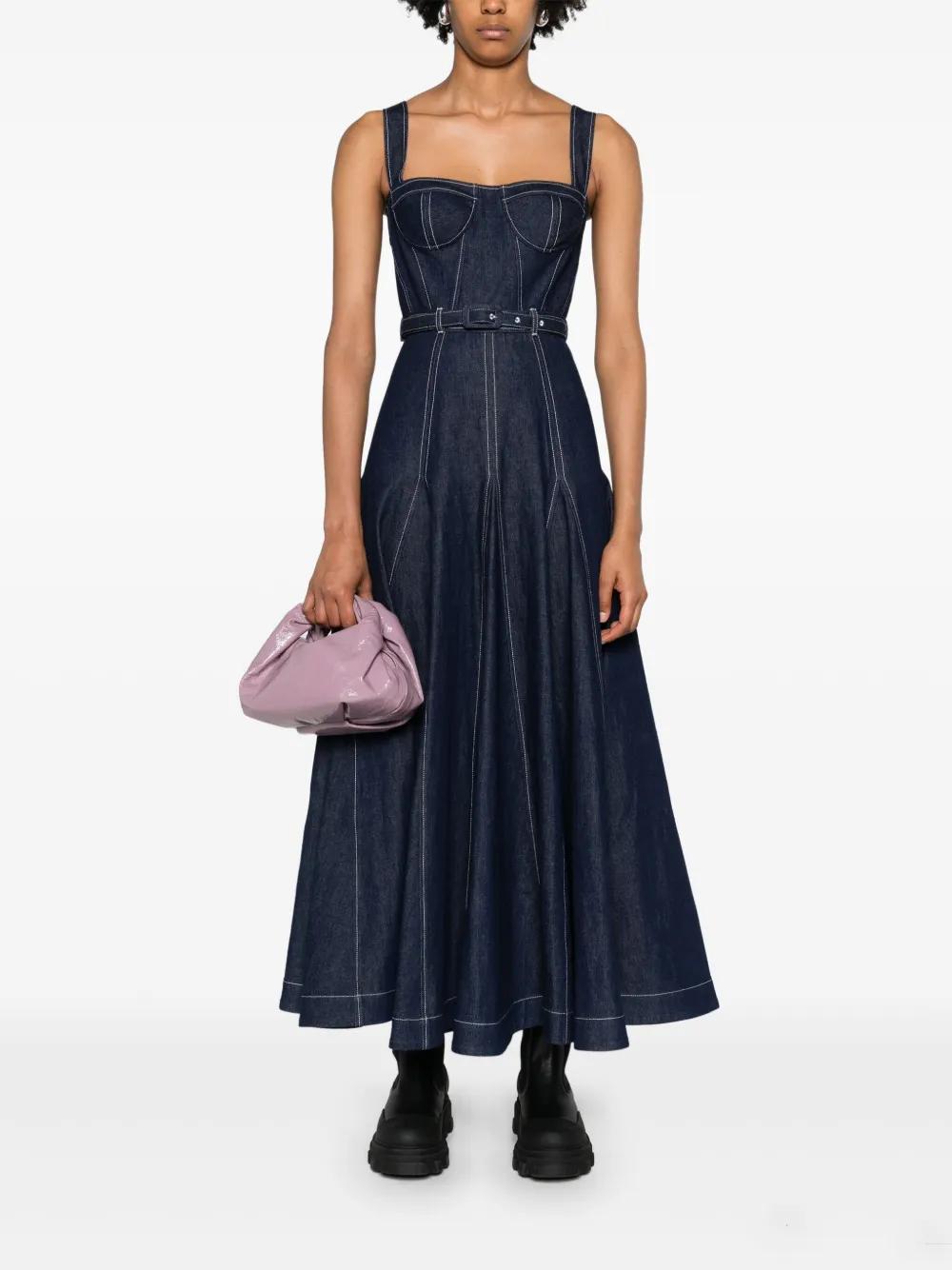 belted denim midi dress Product Image