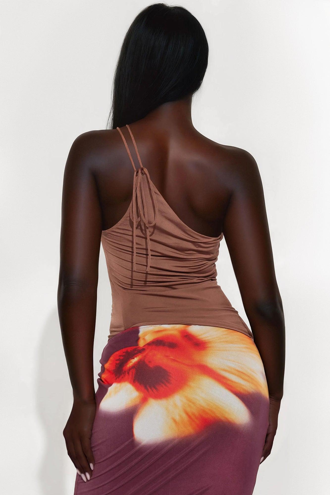 Treasure Hunt Double Lined One Shoulder Top - Chocolate Female Product Image