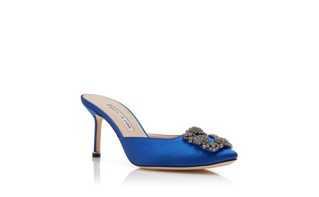 HANGISIMU Blue Satin Jewel Buckle Mules Product Image