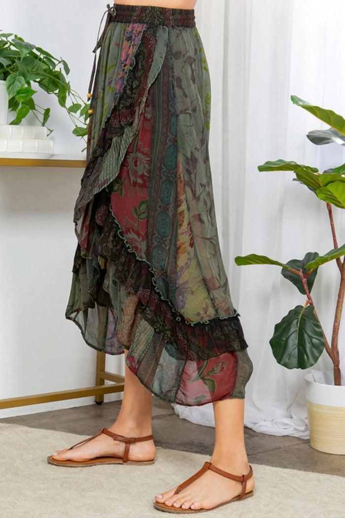 Patchwork Wrap Skirt With Frill Product Image