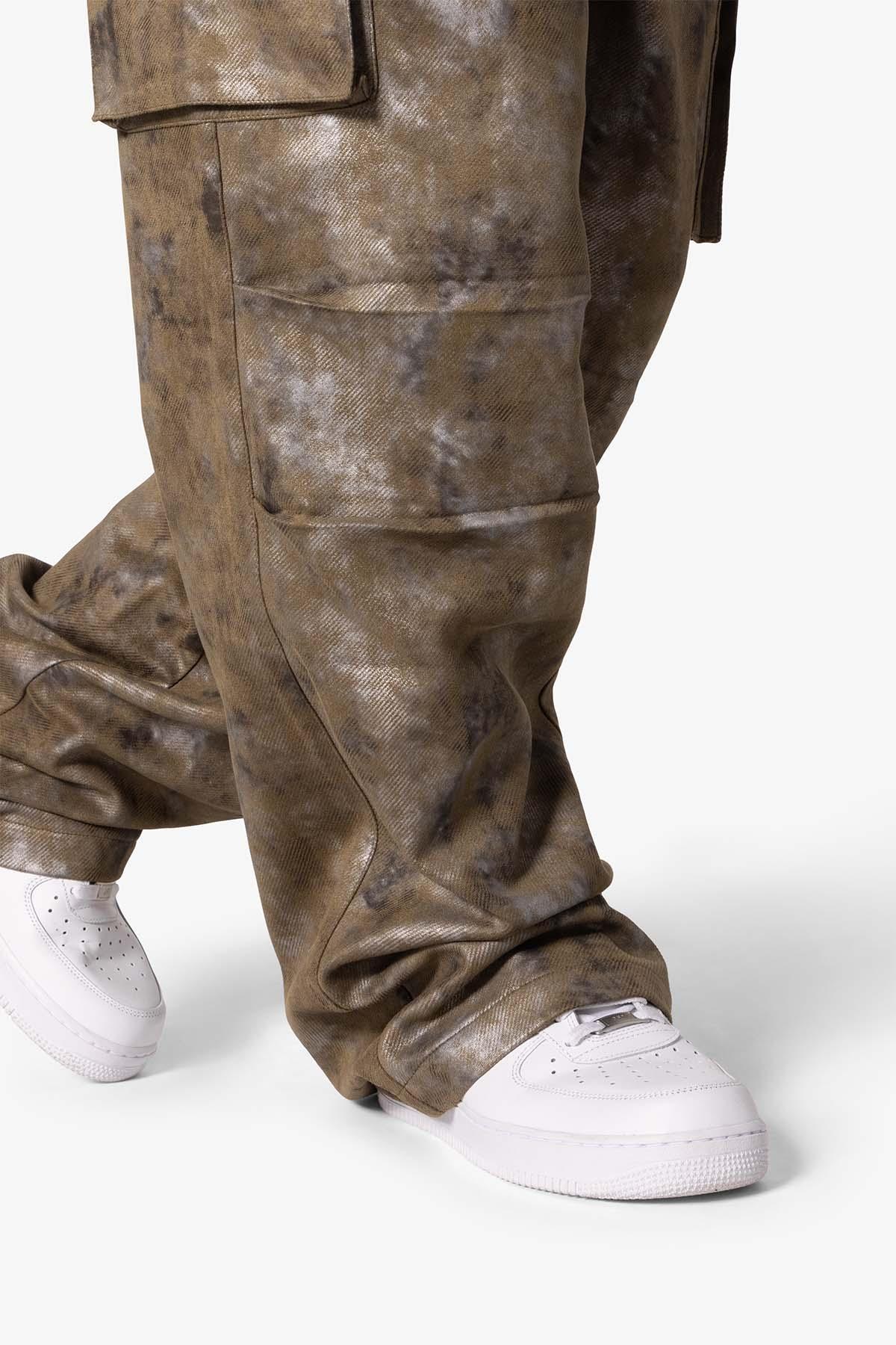 Baggy Dual Tone Sueded Cargo Pants - Olive Product Image