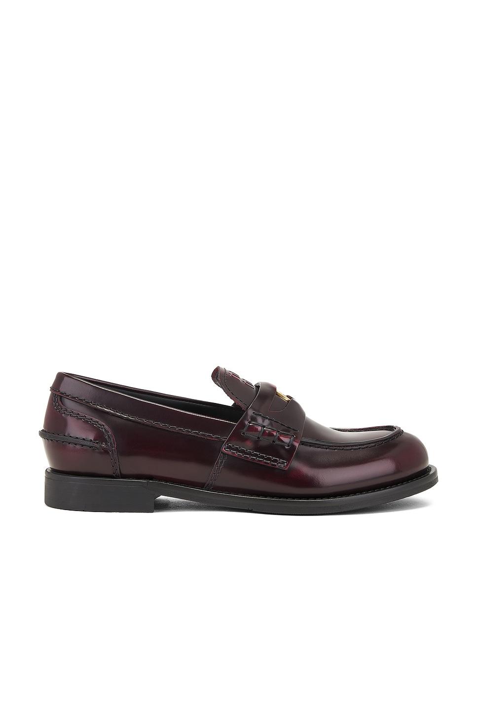 MIU MIU Leather Distressed Penny Loafers In Brown Product Image