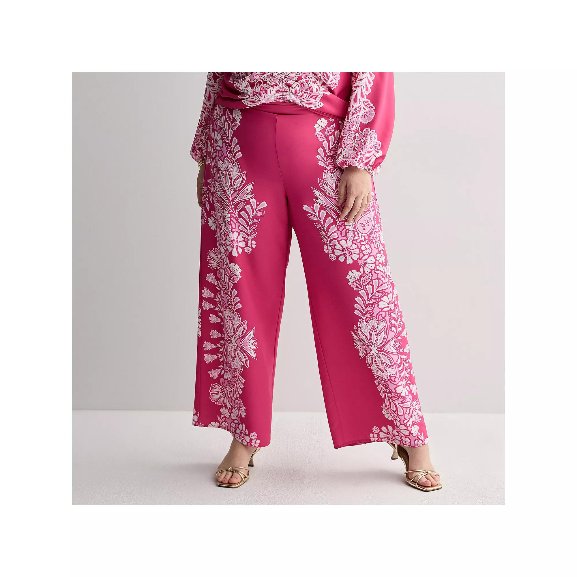 Plus Size INTEMPO™ Printed Border Pants, Women's, Size: 3XL, Pink Product Image