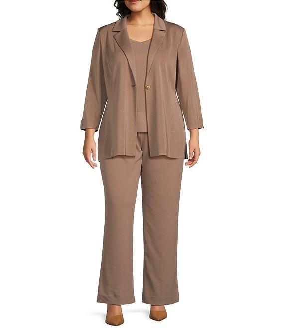 Ming Wang Plus Size Deco Stretch Crepe Back Slit Hem Pants Product Image