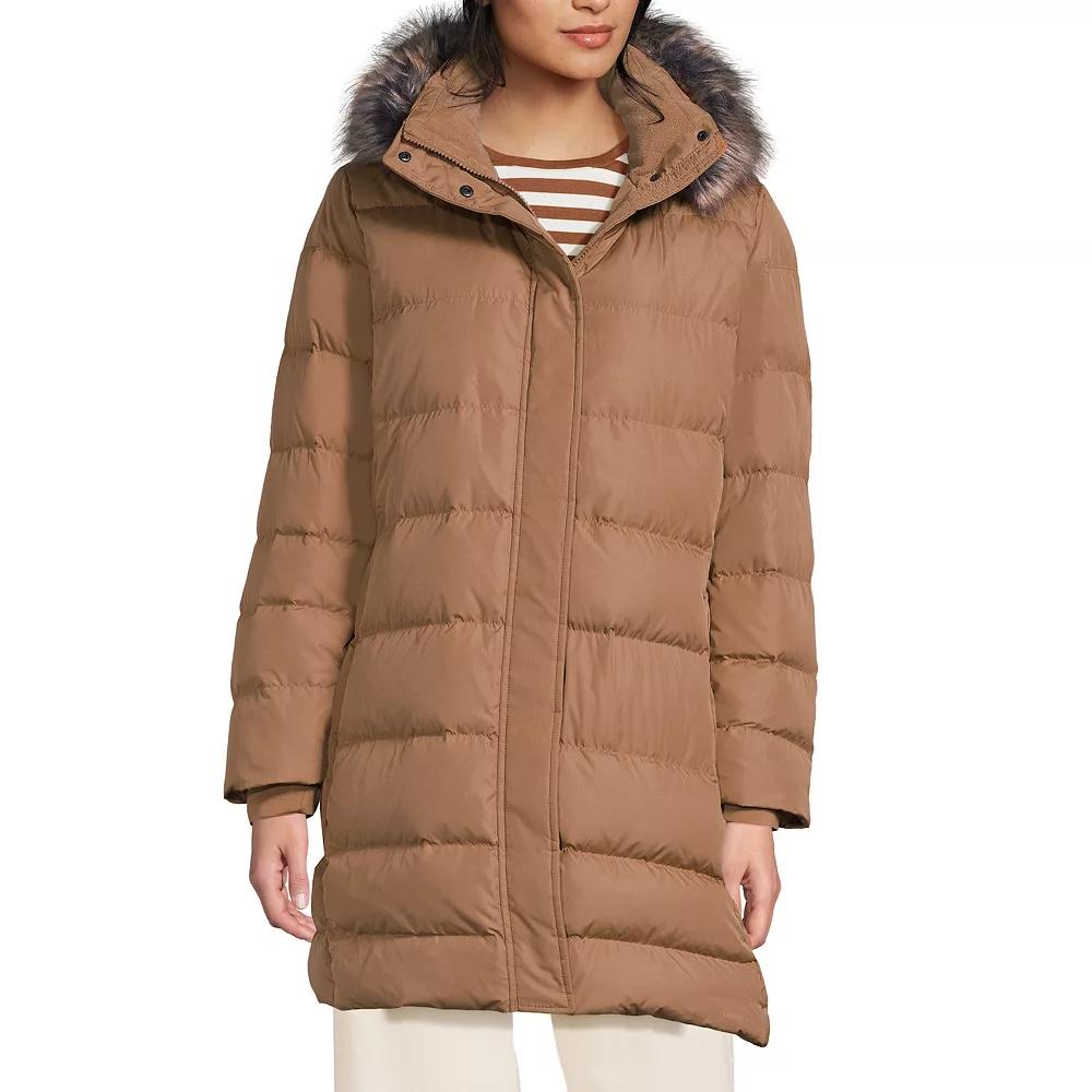 Petite Lands' End Down Puffer Faux Fur Trim Hooded Winter Parka Coat, Women's,  Product Image