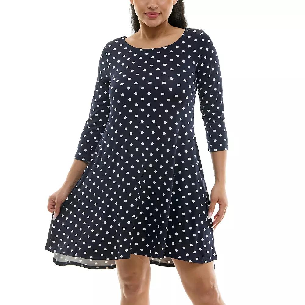 Women's Nina Leonard 3/4 Sleeve High-Low Trapeze Dress,  Product Image